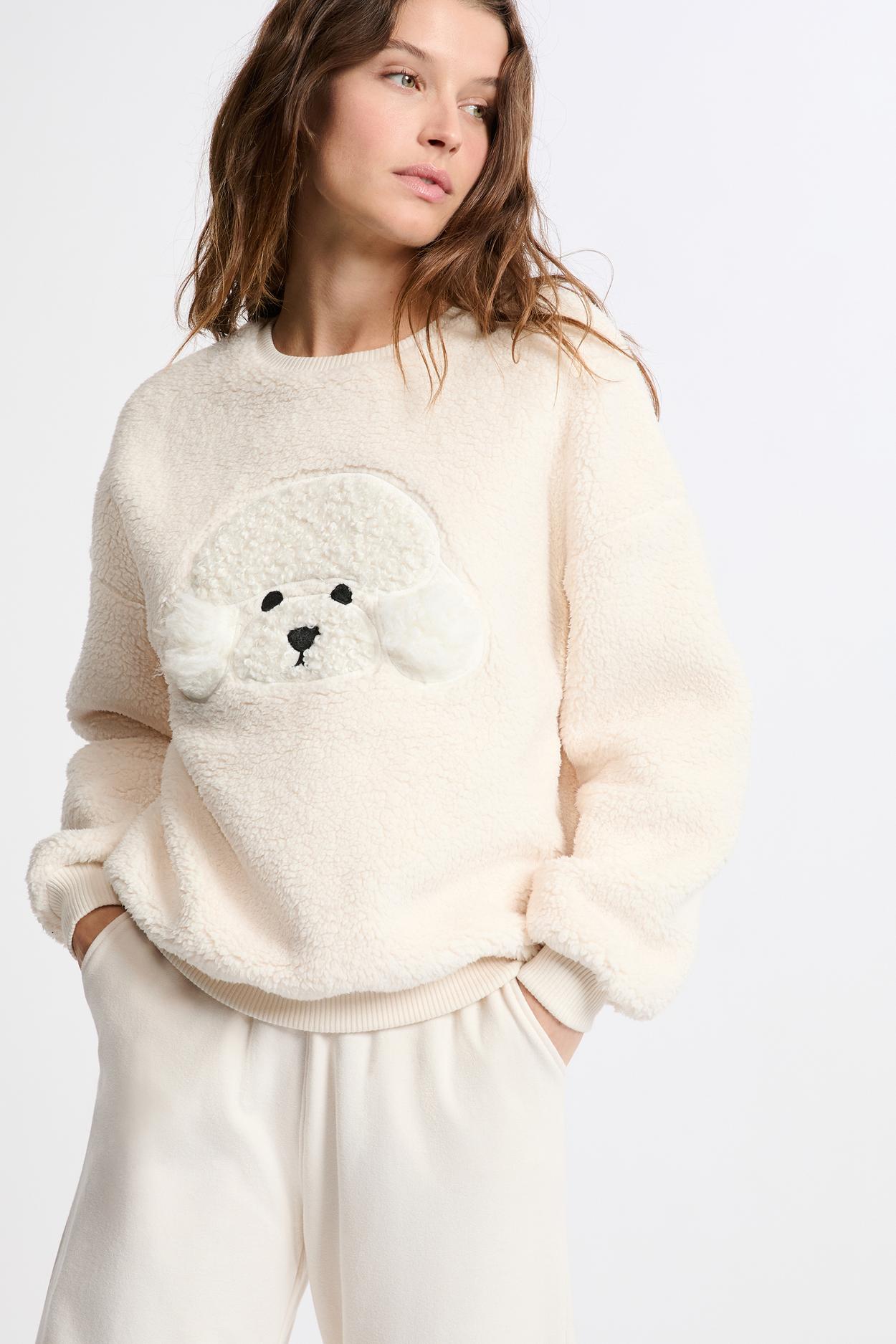 Bluza z długimi rękawami z motywem psa efekt weluru