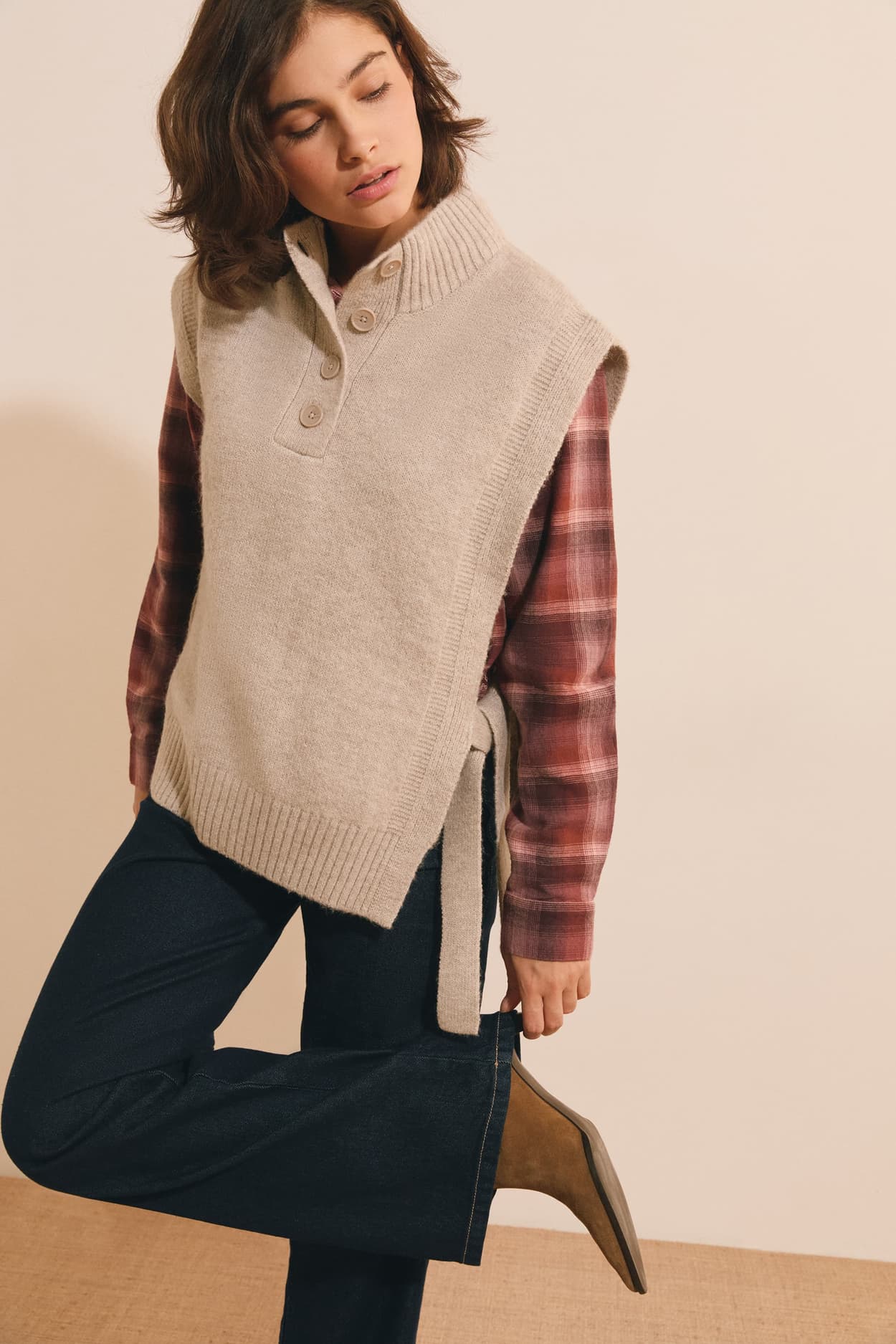 Pull sans manches à nouer sur le côté - Serafin - M/L - Camel Clair - Femme - Etam