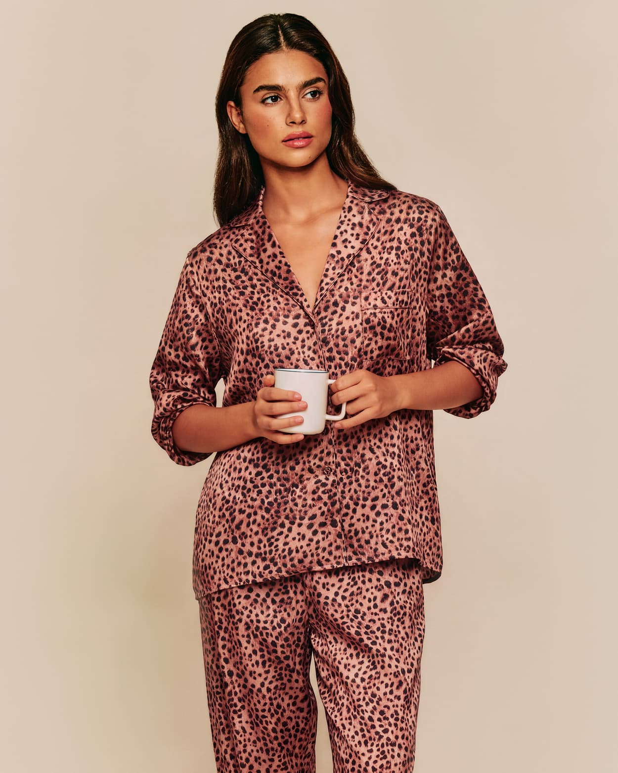 Satijnen shirt met luipaardprint - M - Undiz