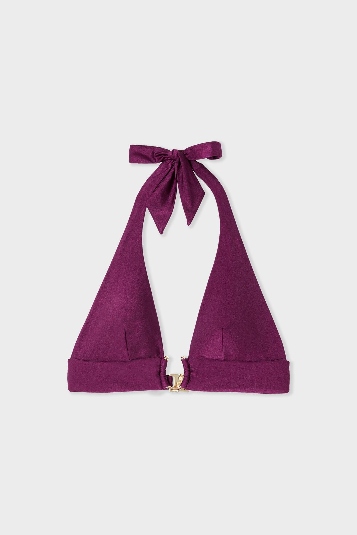 Góra od bikini trójkątna opalizująca z pierścionkiem do wiązania