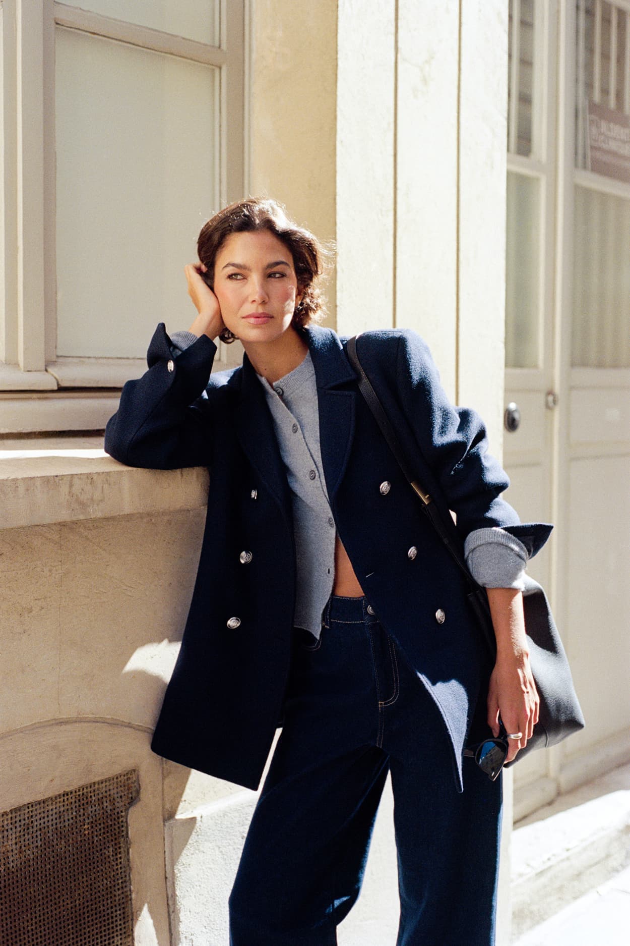 Manteau croisé court avec laine - Melchior - 44 - Marine - Femme - Etam