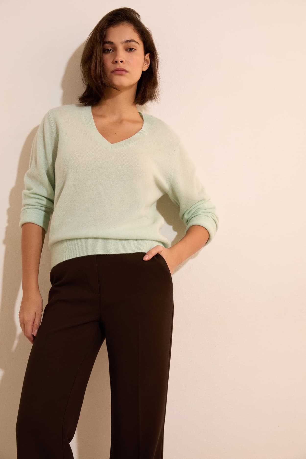 Pull manches longues col V 100% cachemire - Simonetta Col - XL - Vert - Femme - Etam