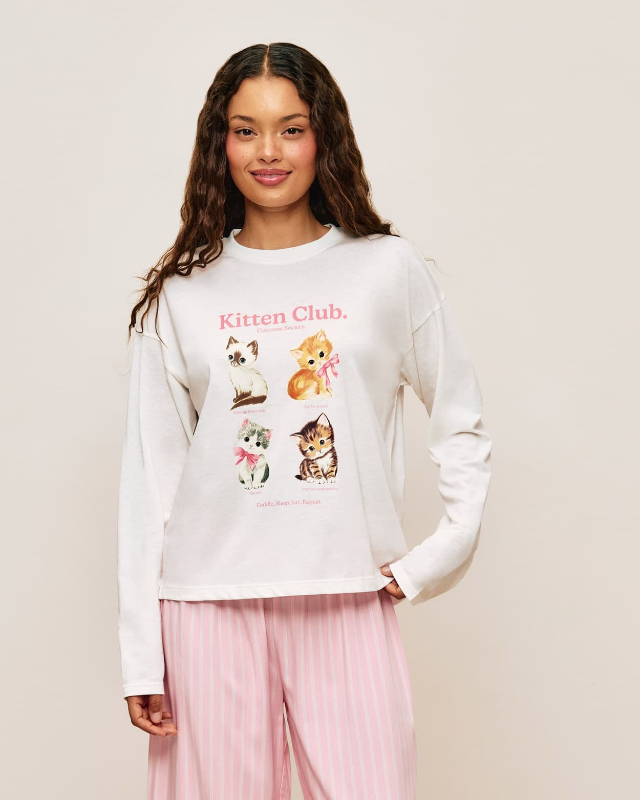 Set van T-shirt en broek met kittensmotief - M - Undiz