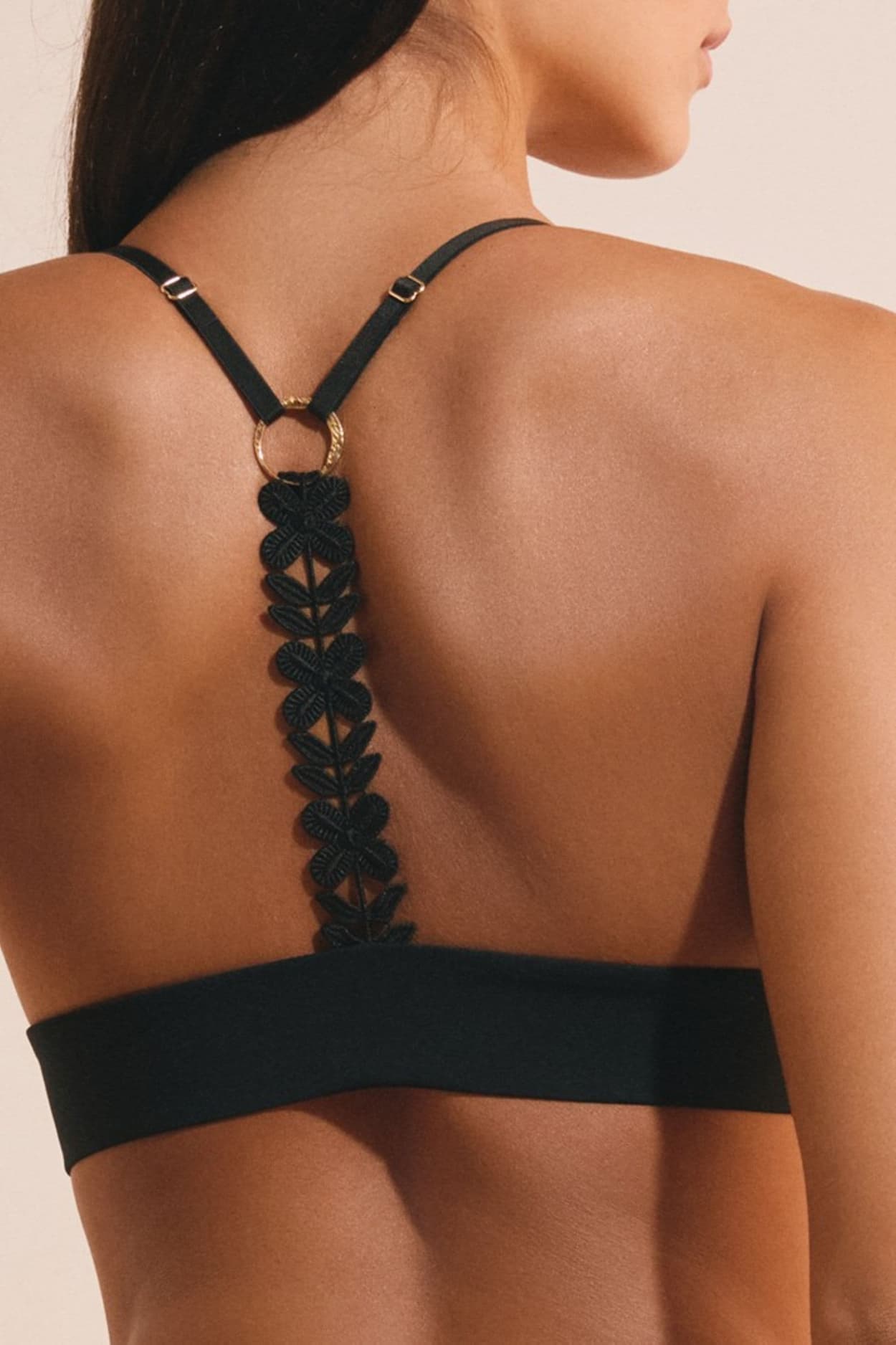 Soutien-gorge triangle avec broderie florale au dos - Halo - L - Noir - Femme - Etam
