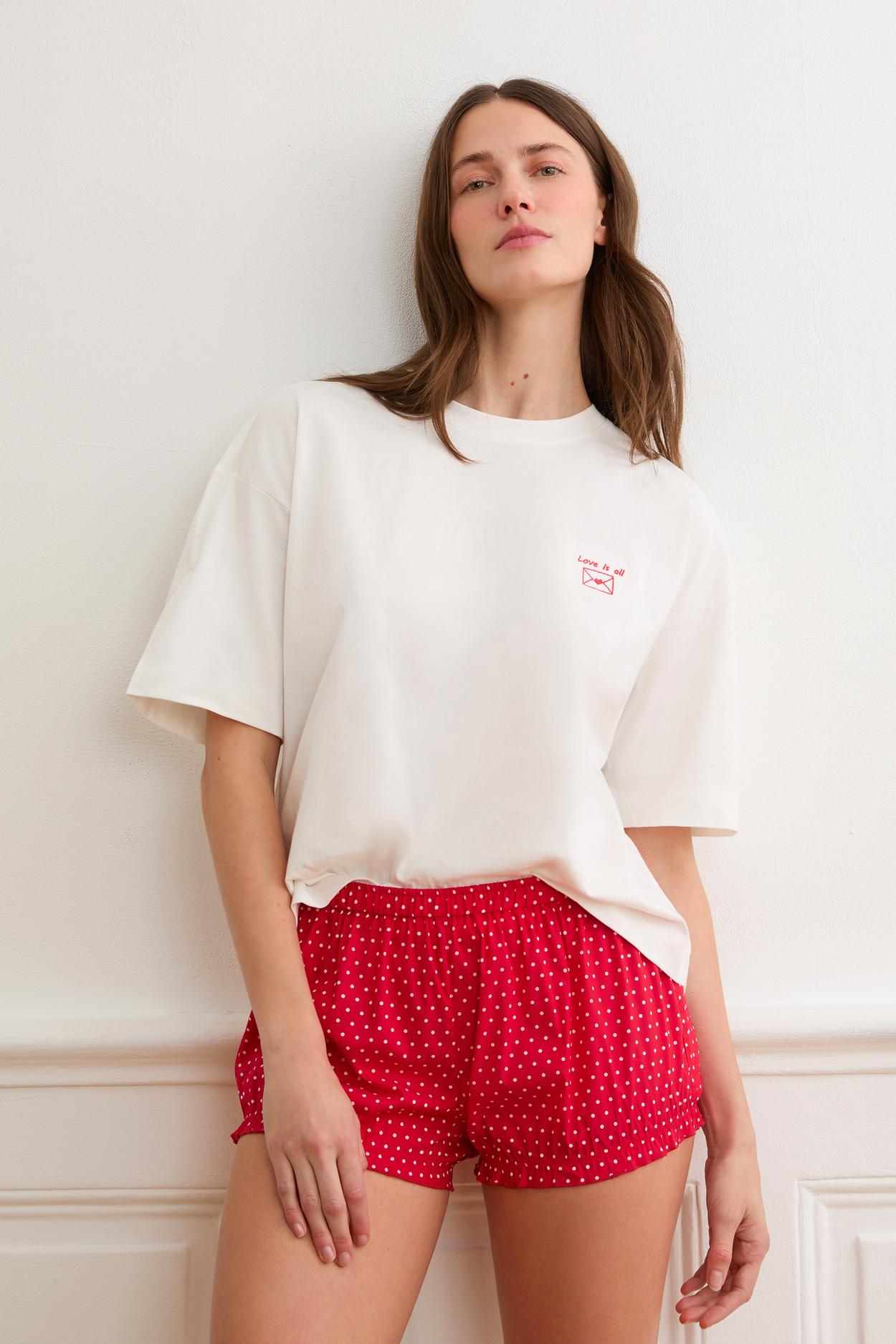 Krótkie spodenki bloomer w groszki z bawełną