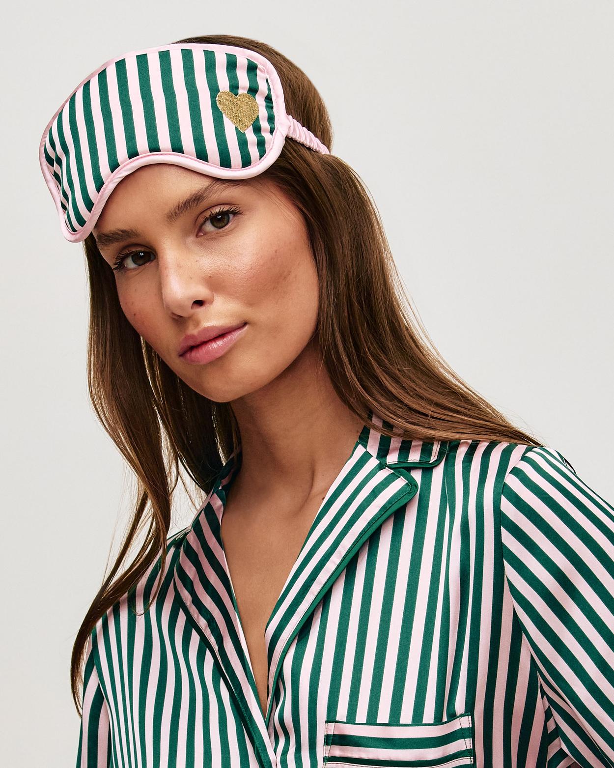 Masque de nuit à rayures en satin - vert sapin - TU - Undiz