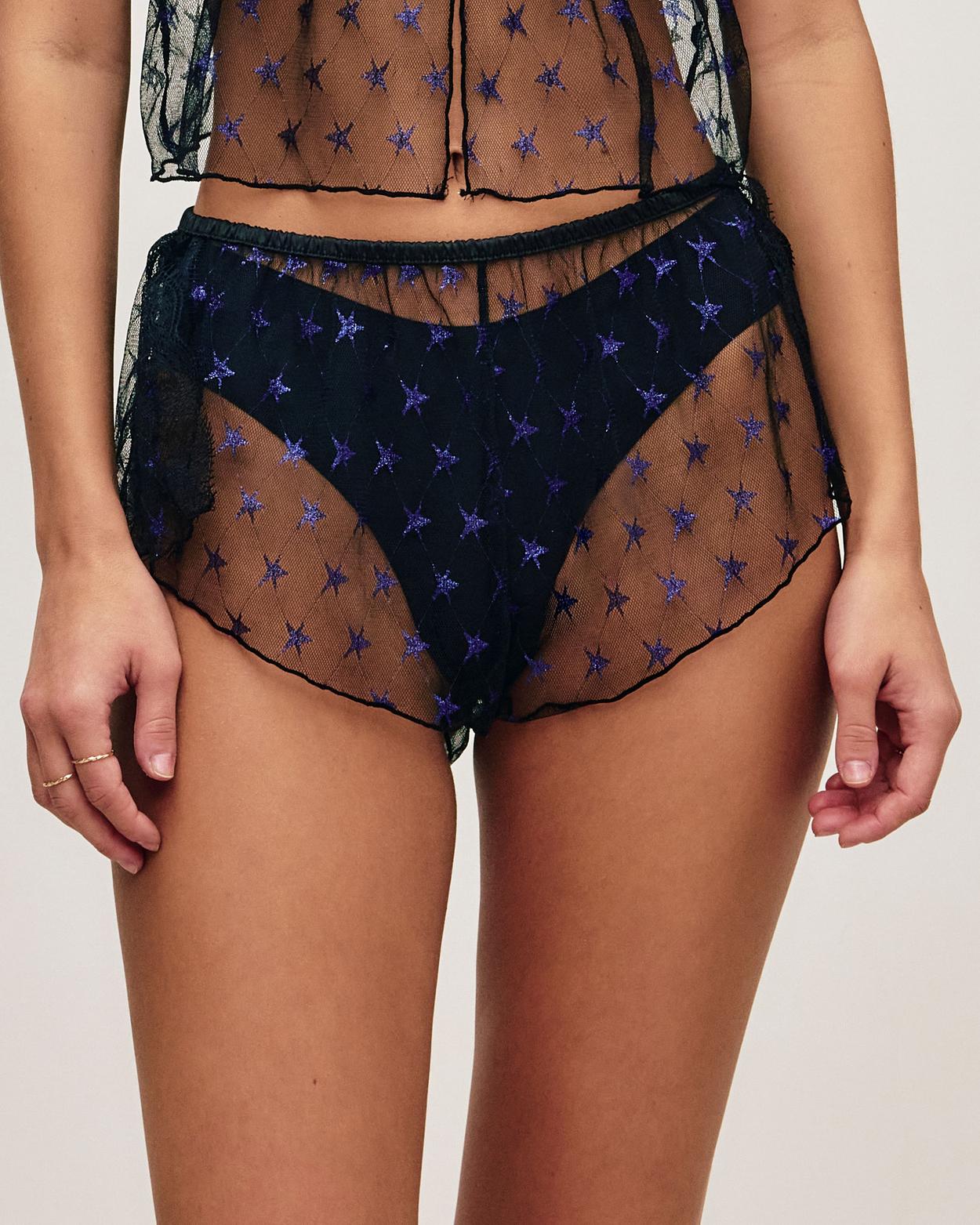 Short mesh avec broderies étoiles - Noir - L - Undiz