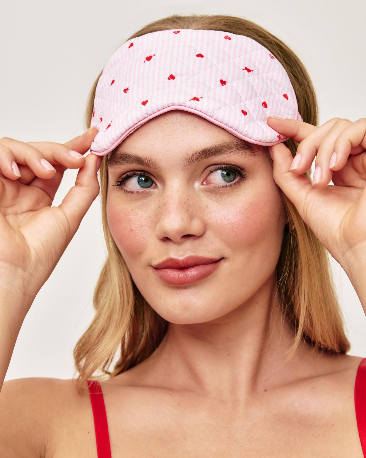 Masque à rayures et cœurs - rose pale - TU - Undiz