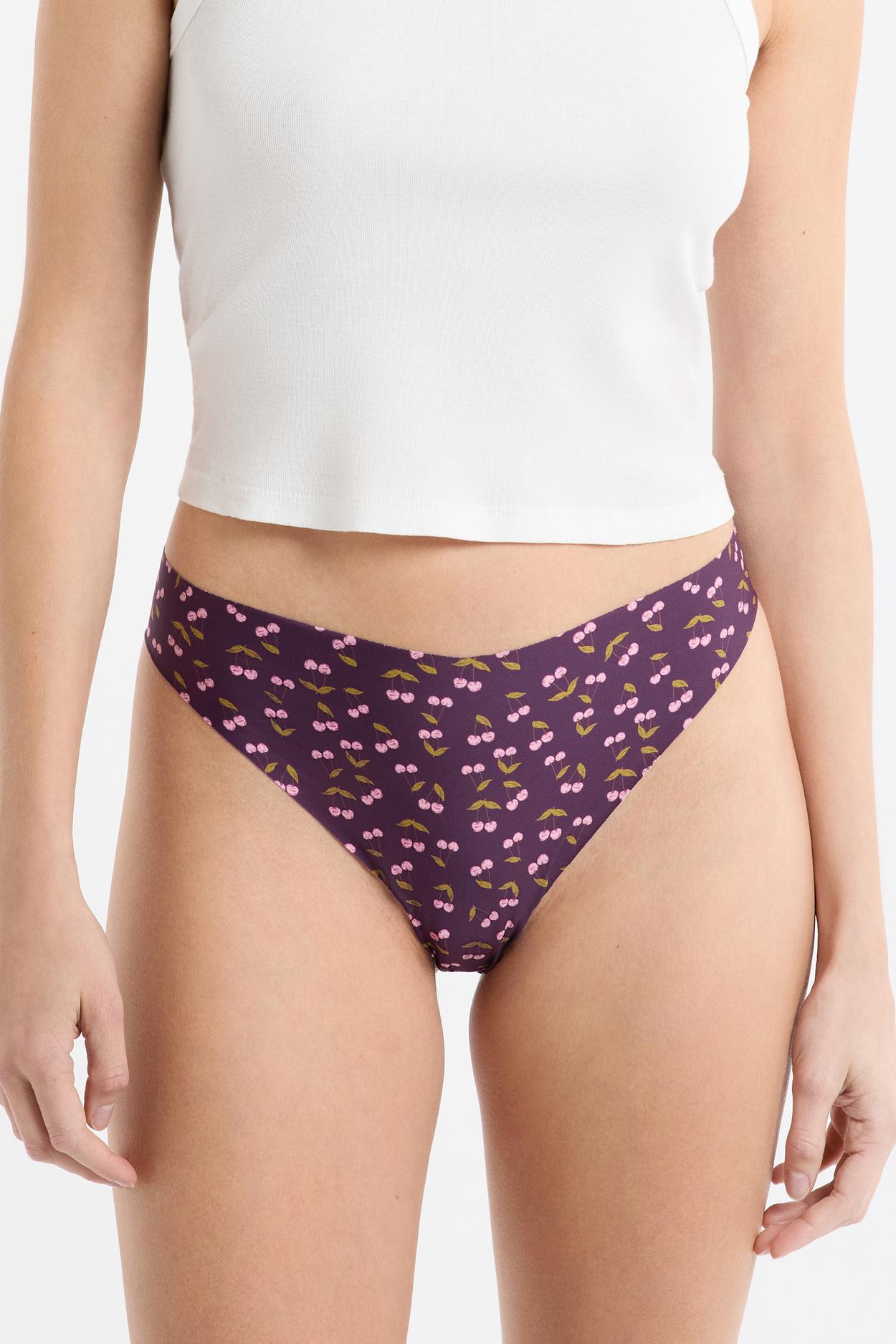 Stringi z mikrofibry bez szwów z motywem wiśni