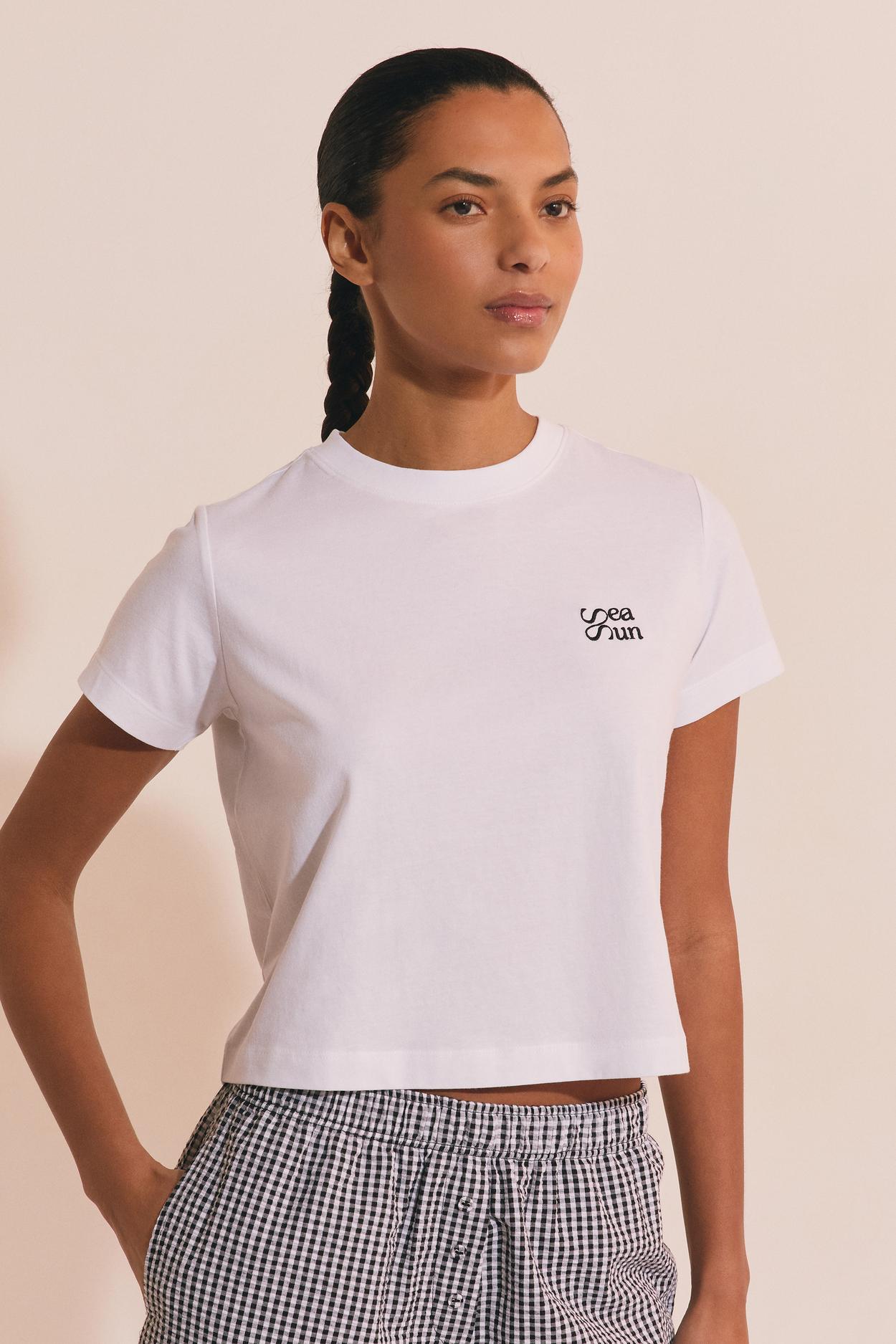 Bawełniana koszulka piżamowa z napisem „sea sun”