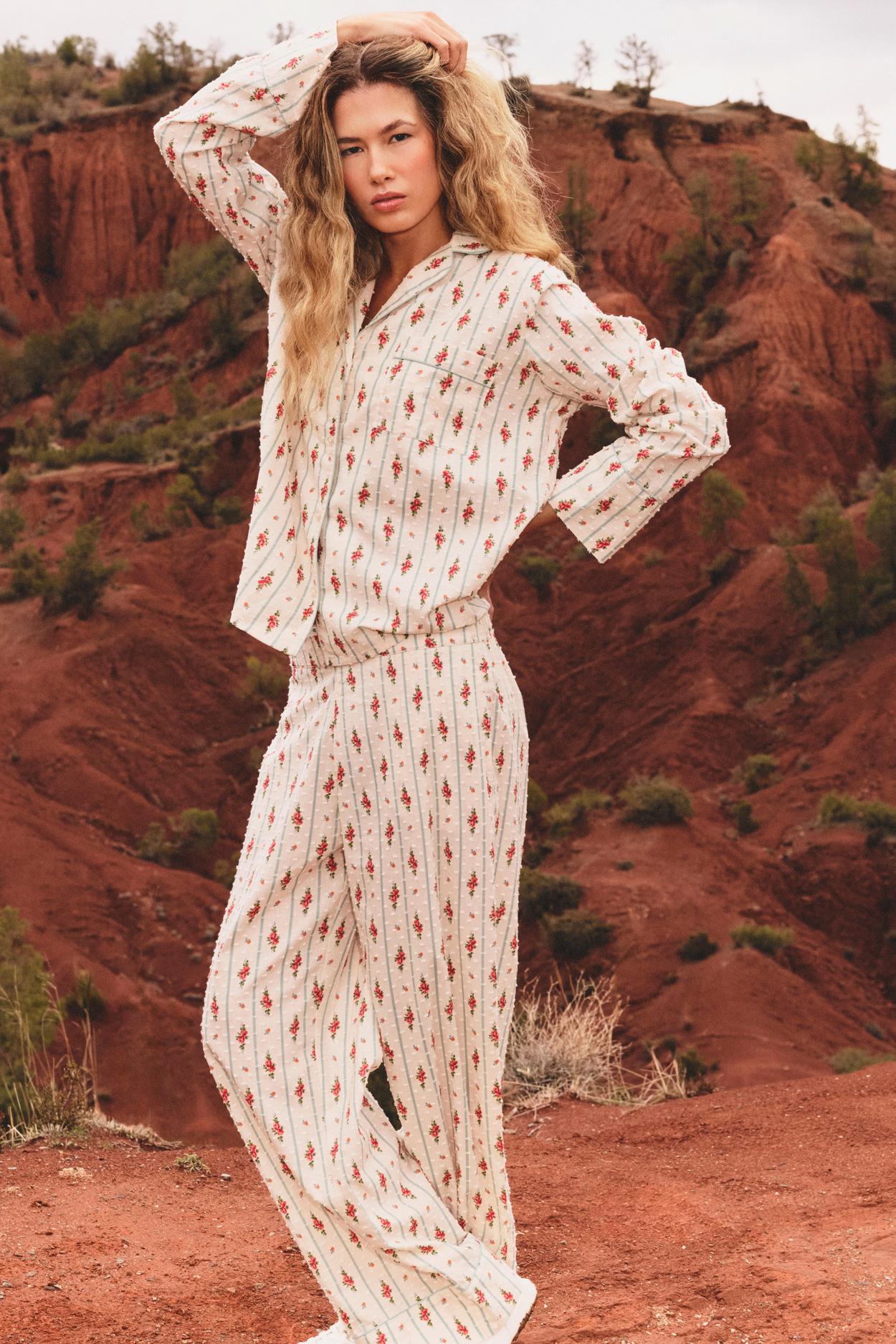 Bawełniane spodnie piżamowe w kwiatowy wzór