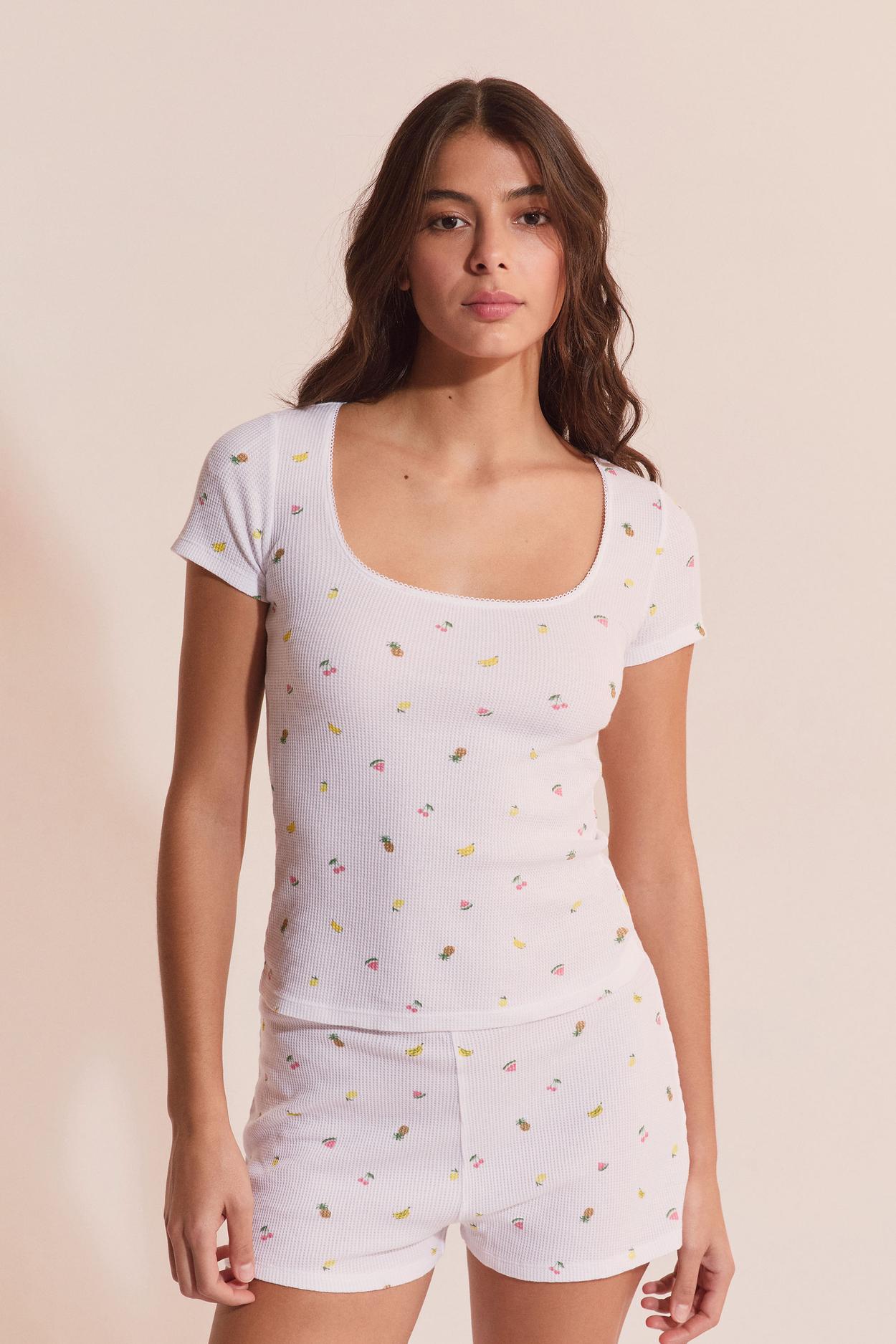 Bawełniana koszulka z wytłoczonym wzorem owoców