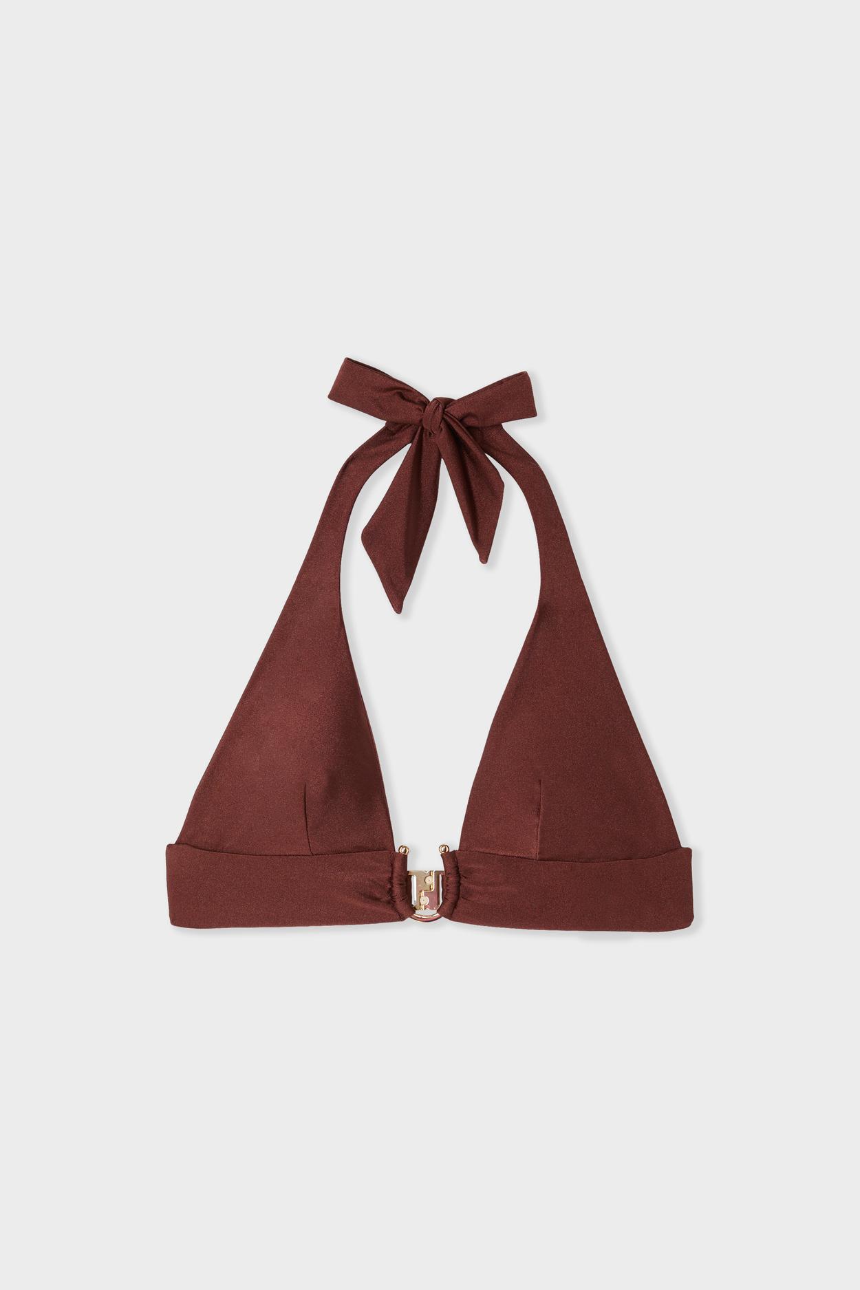 Góra od bikini trójkątna opalizująca z pierścieniem do wiązania