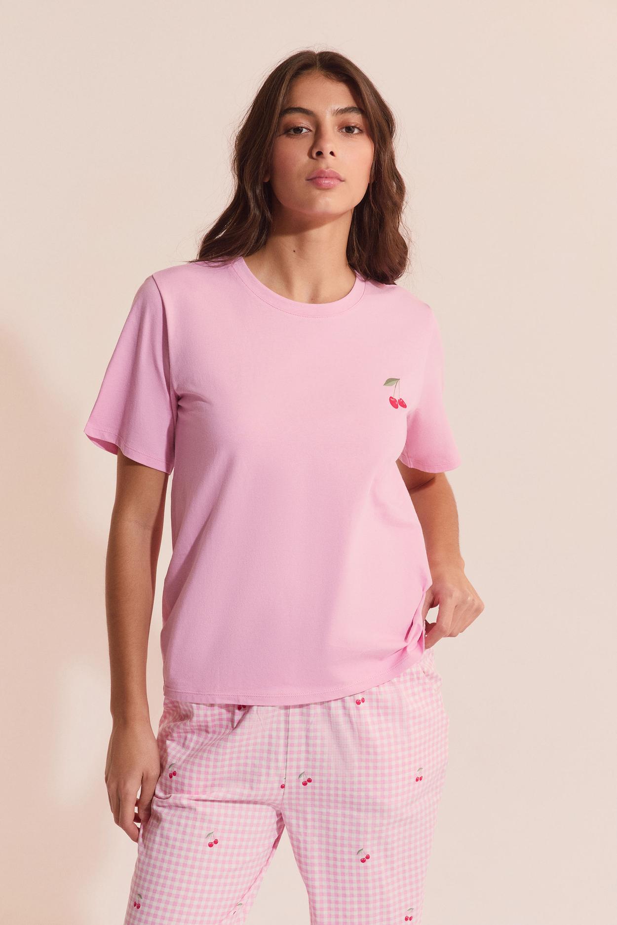 2-częściowy zestaw piżamowy w kratkę w wiśniowe wzory