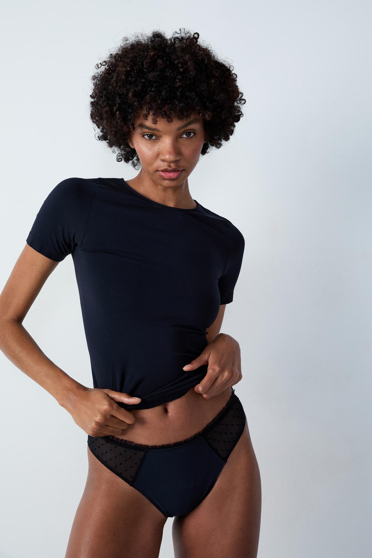 Stringi menstruacyjne z bawełny i tiulu - Lekkie krwawienie