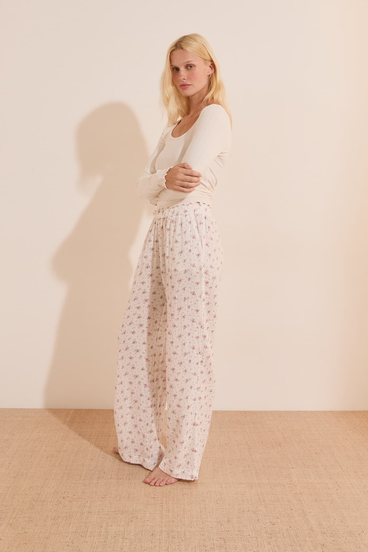 Pantalon de pyjama à motifs en coton - Clea - L - Rose - Femme - Etam