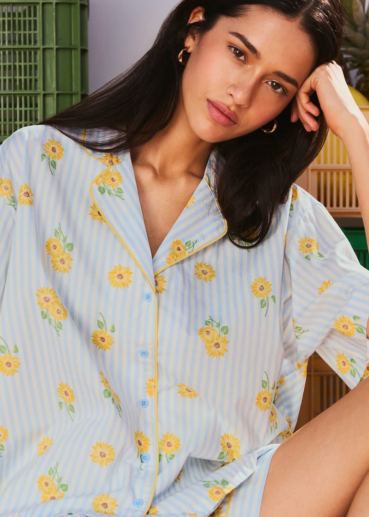 Camisa de algodón estampada de girasoles - S - Undiz