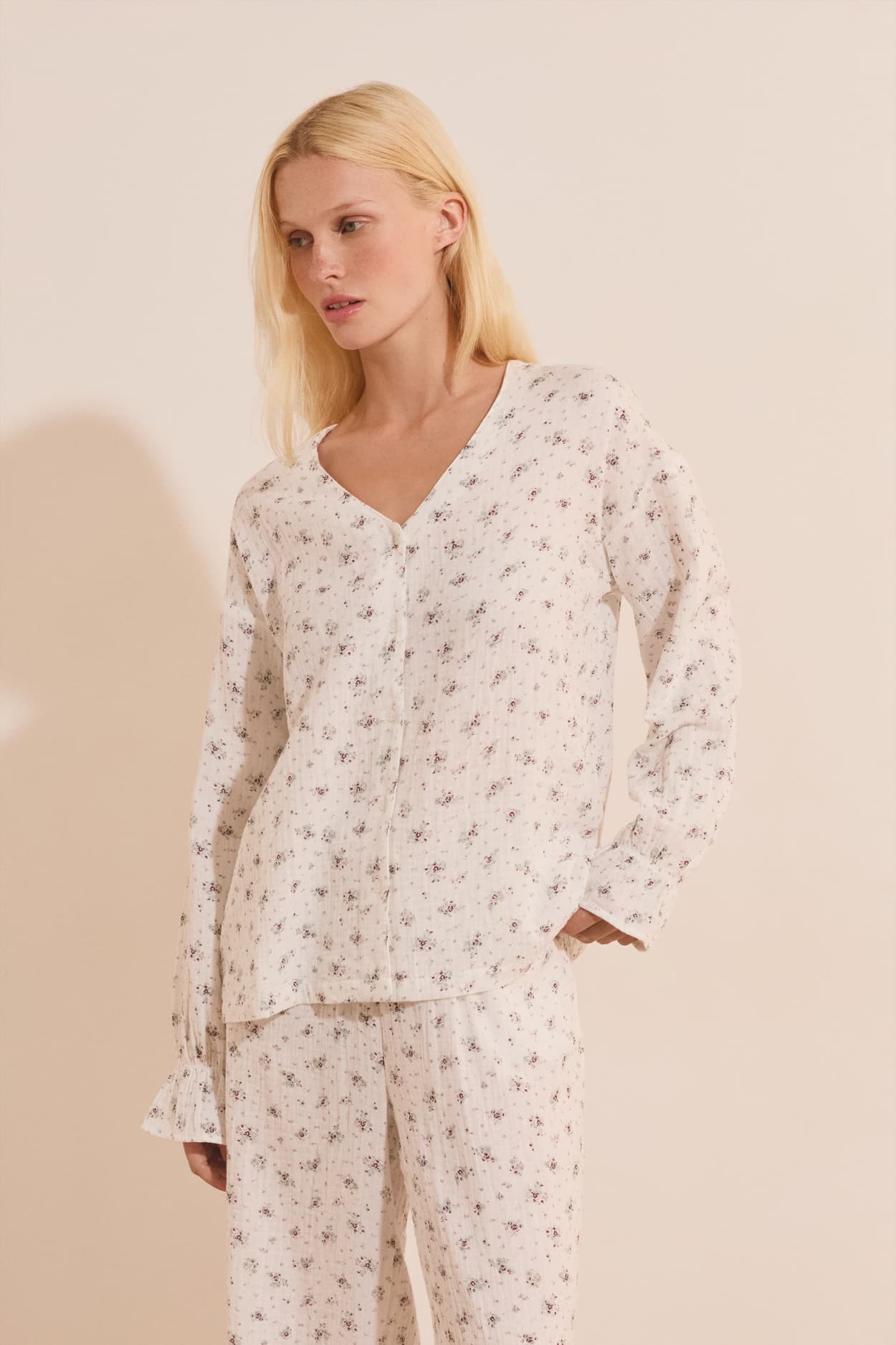 Chemise de pyjama à motifs en coton - Clea - L - Ecru - Femme - Etam