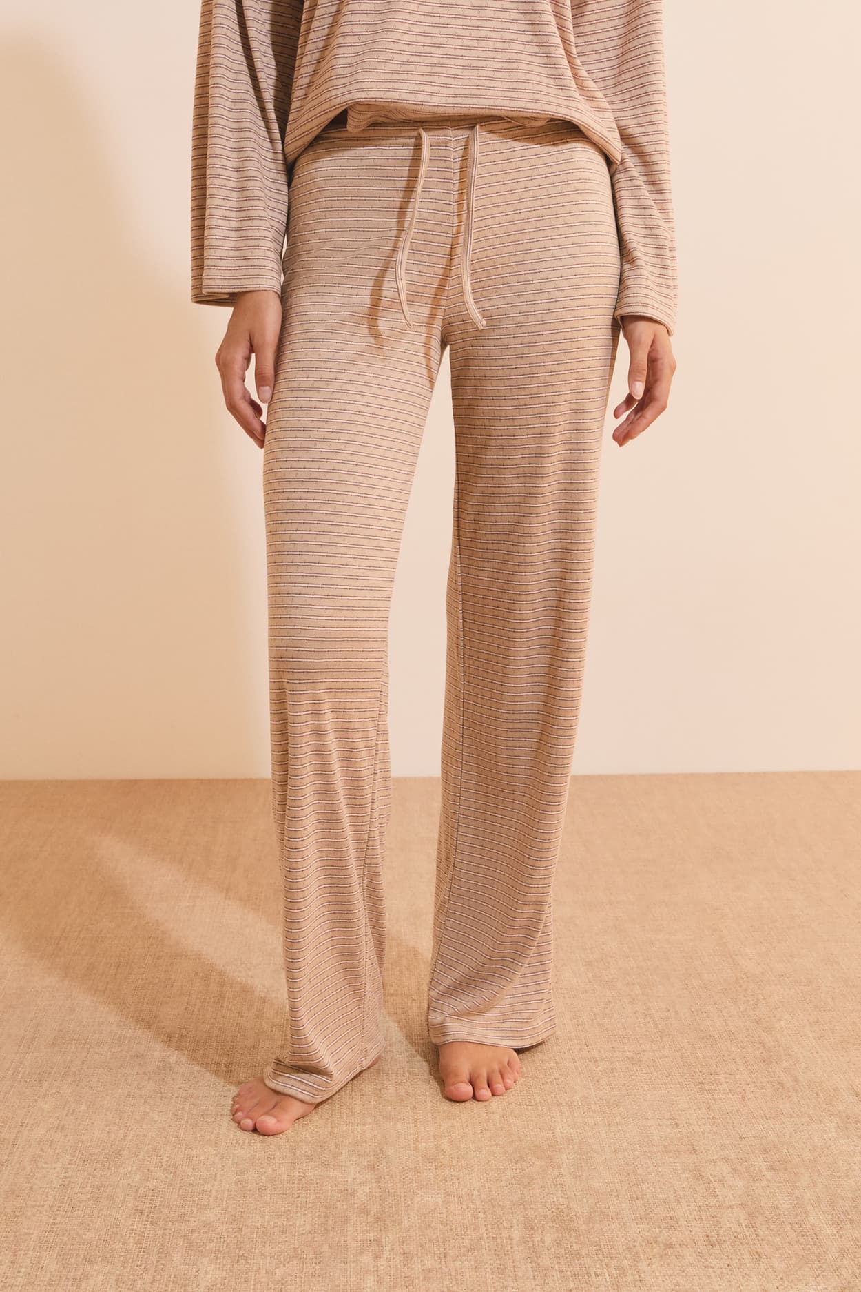 Pantalon de pyjama à rayures avec cordon de serrage - Beno - XL - Ble - Femme - Etam