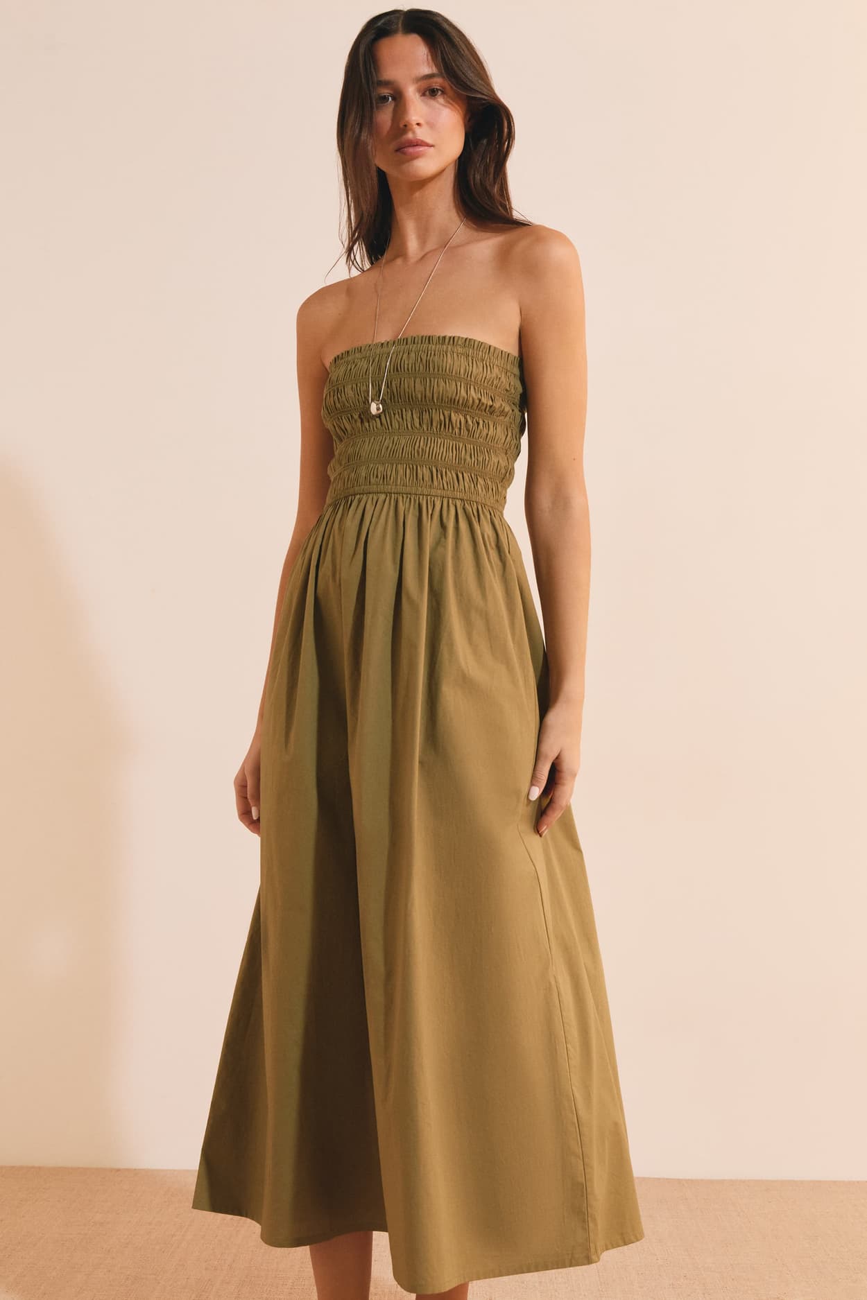 Robe longue en coton - Amy - XS - Kaki - Femme - Etam