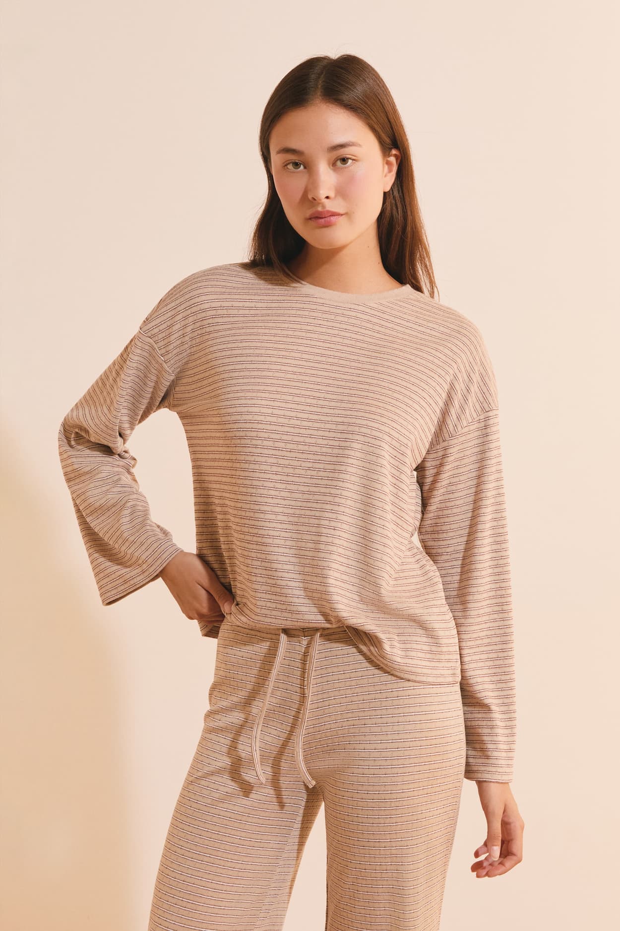 Sweatshirt de pyjama à rayures - Beno - XL - Ble - Femme - Etam