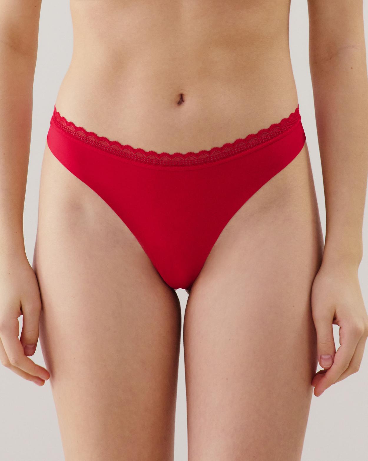 Tanga de microfibra y encaje rojo - L - Undiz