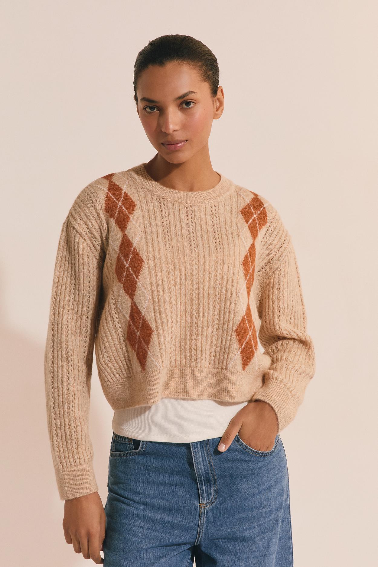 Pull crop à motif argyle - A Anita - XL - Ecru - Femme - Etam