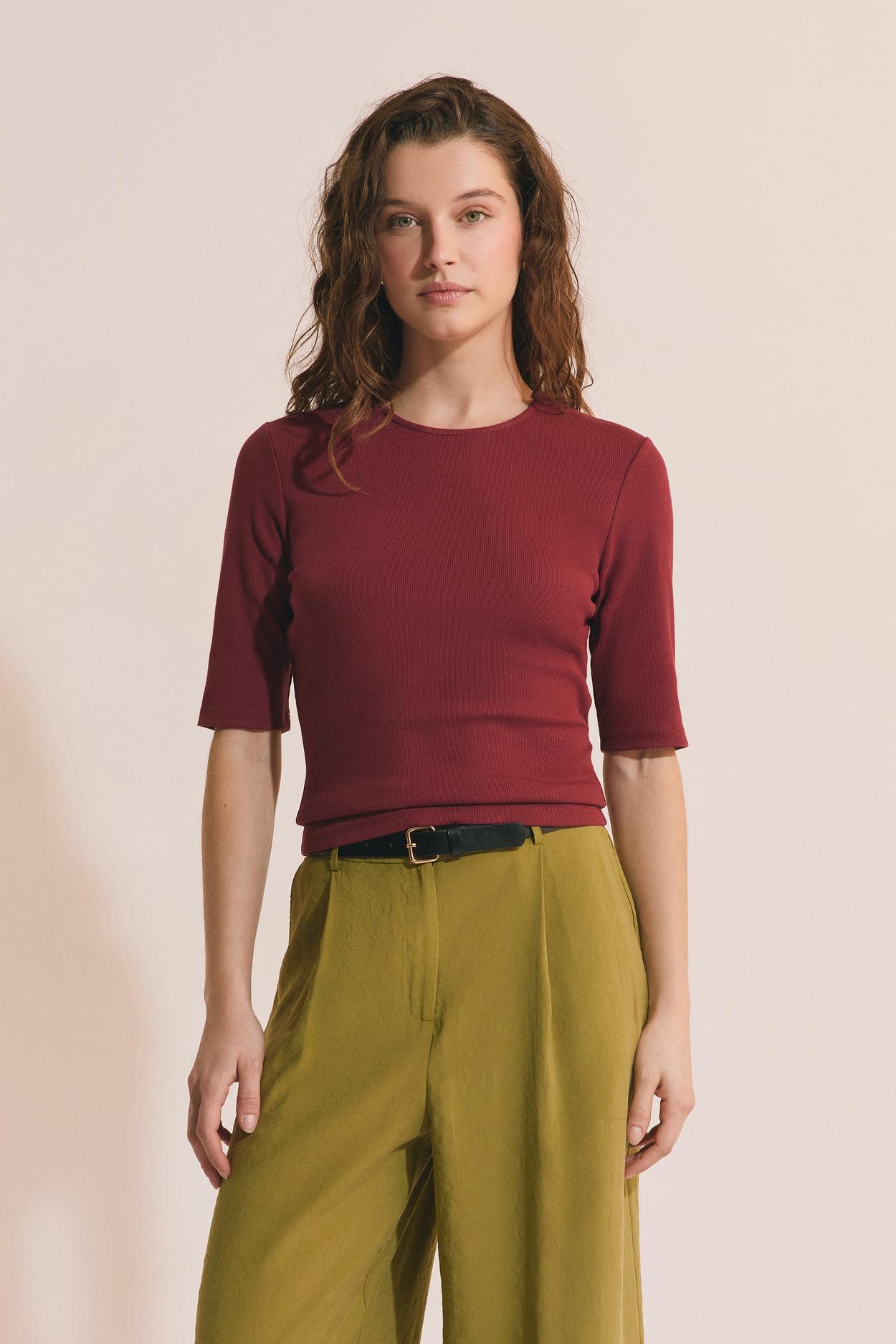 T-shirt manches 3/4 en coton - Tina - XL - Grenat - Femme - Etam