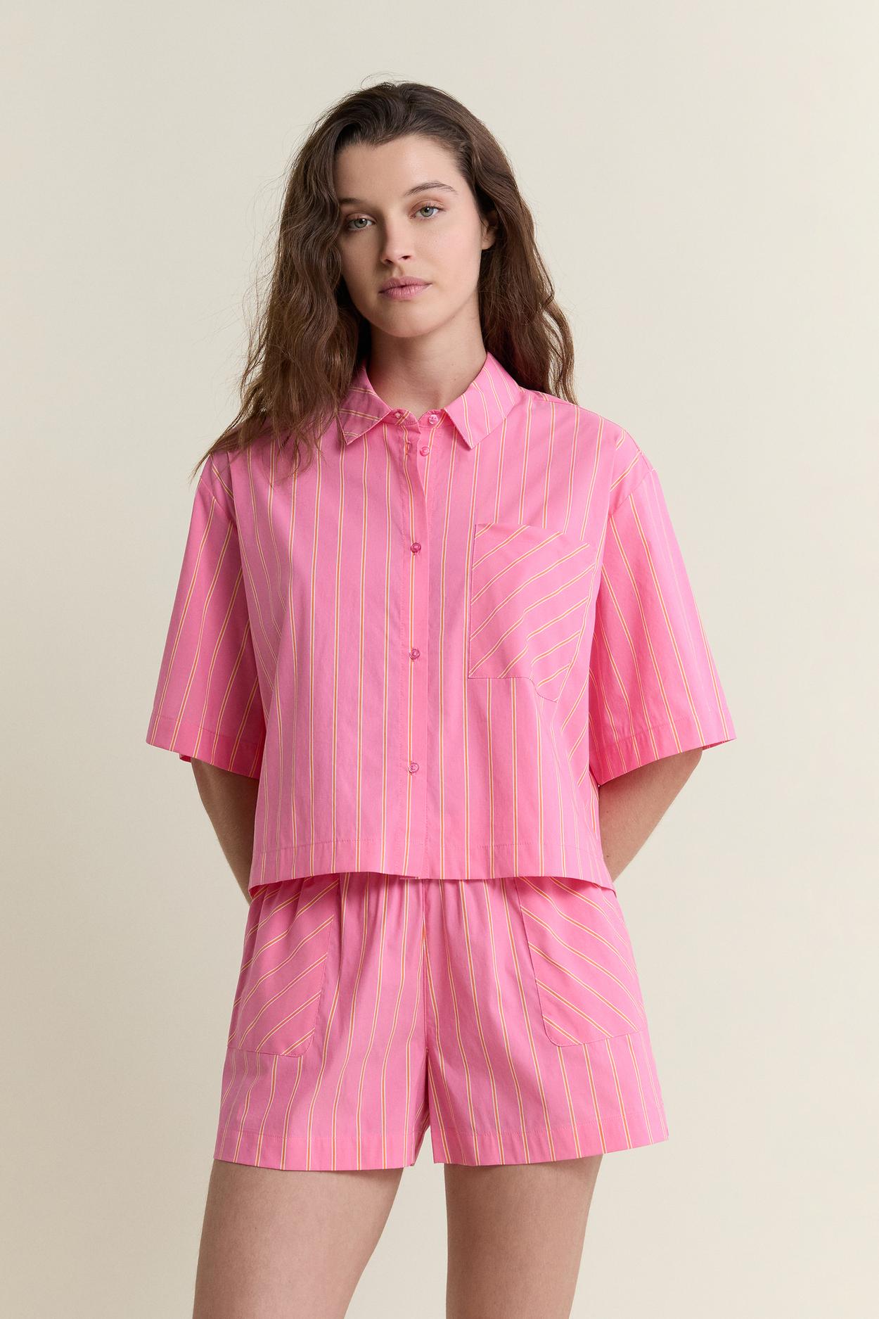 Koszula nocna z krótkimi rękawami w paski z bawełną