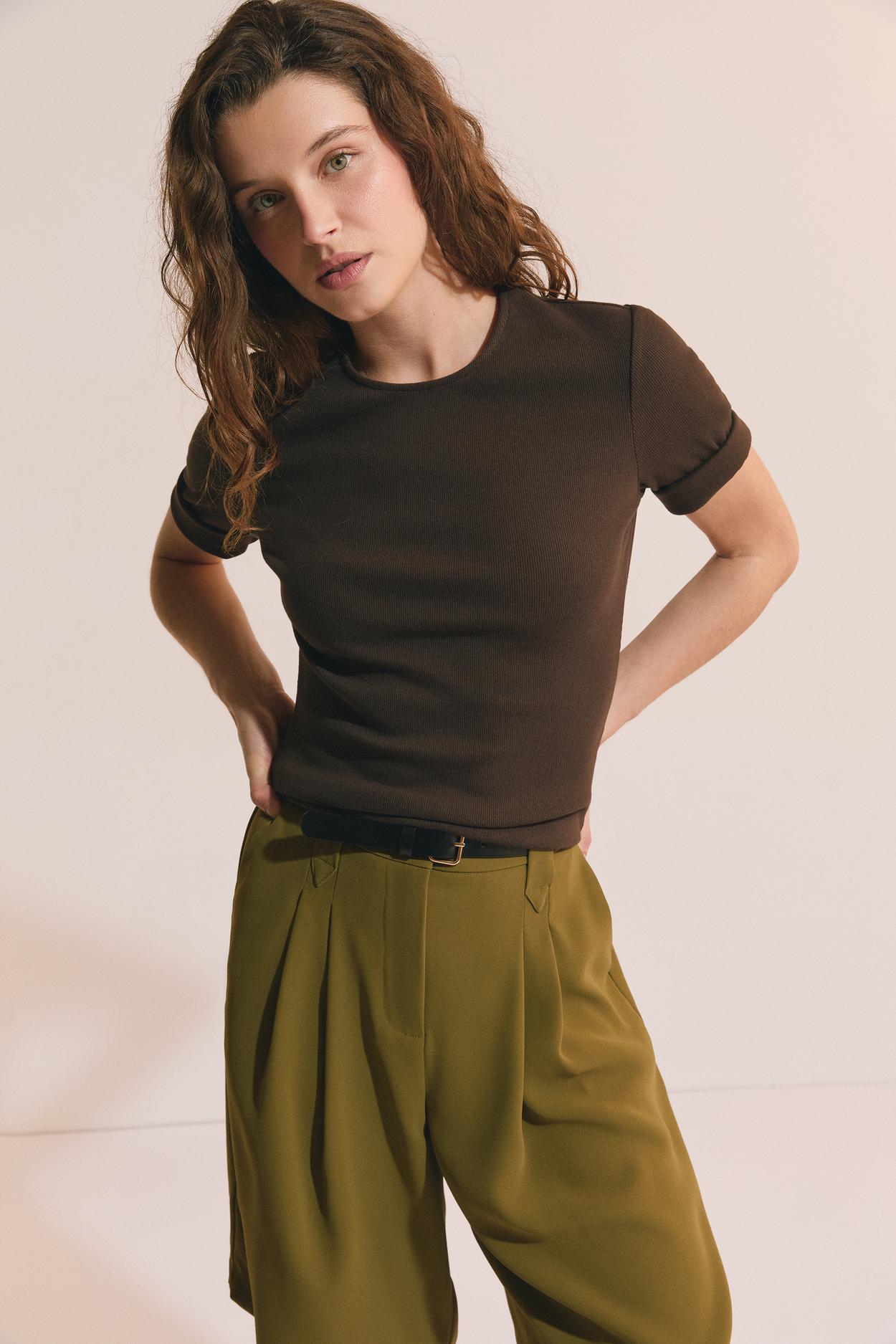 T-shirt manches 3/4 en coton - Tina - XL - Brown - Femme - Etam