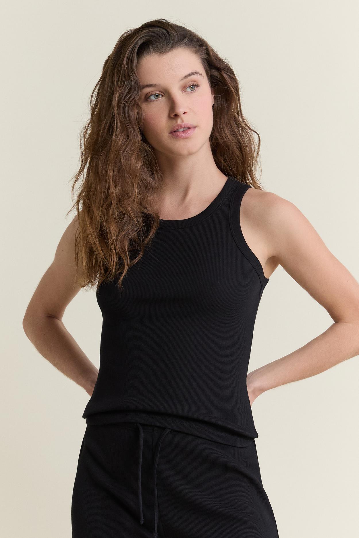 Koszulka na ramiączkach piżamowa z okrągłym dekoltem z bawełną