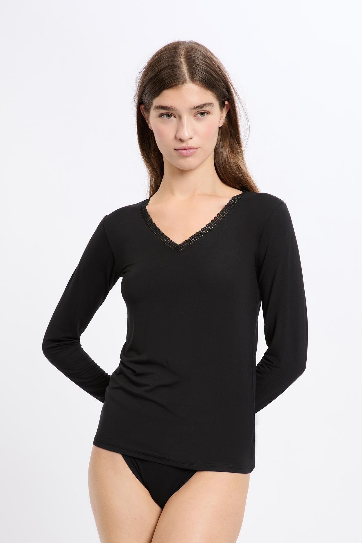 Koszulka z dekoltem V z dzianiny termicznej