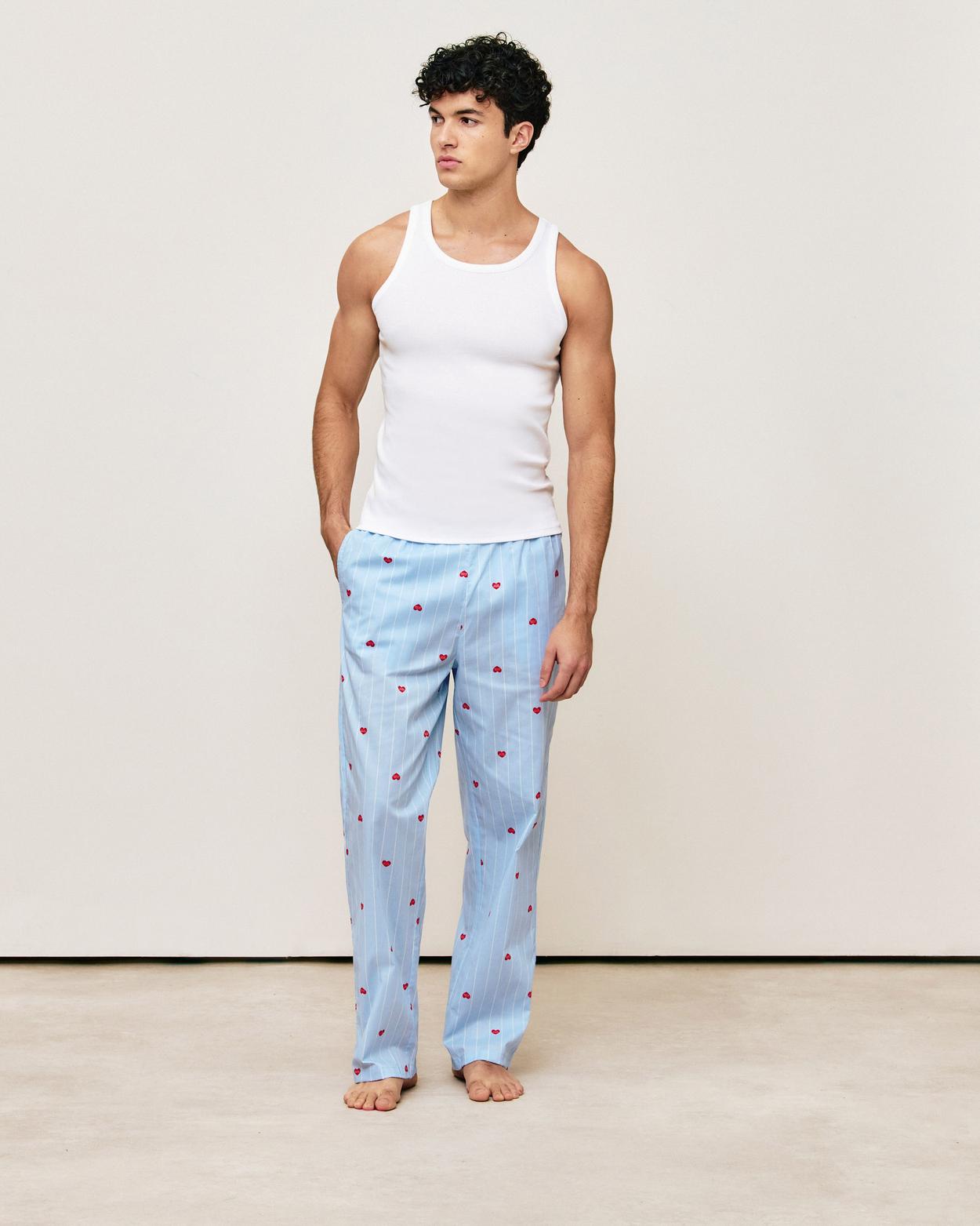 Pantalon à rayures motif cœurs - bleu ciel - XS - Undiz