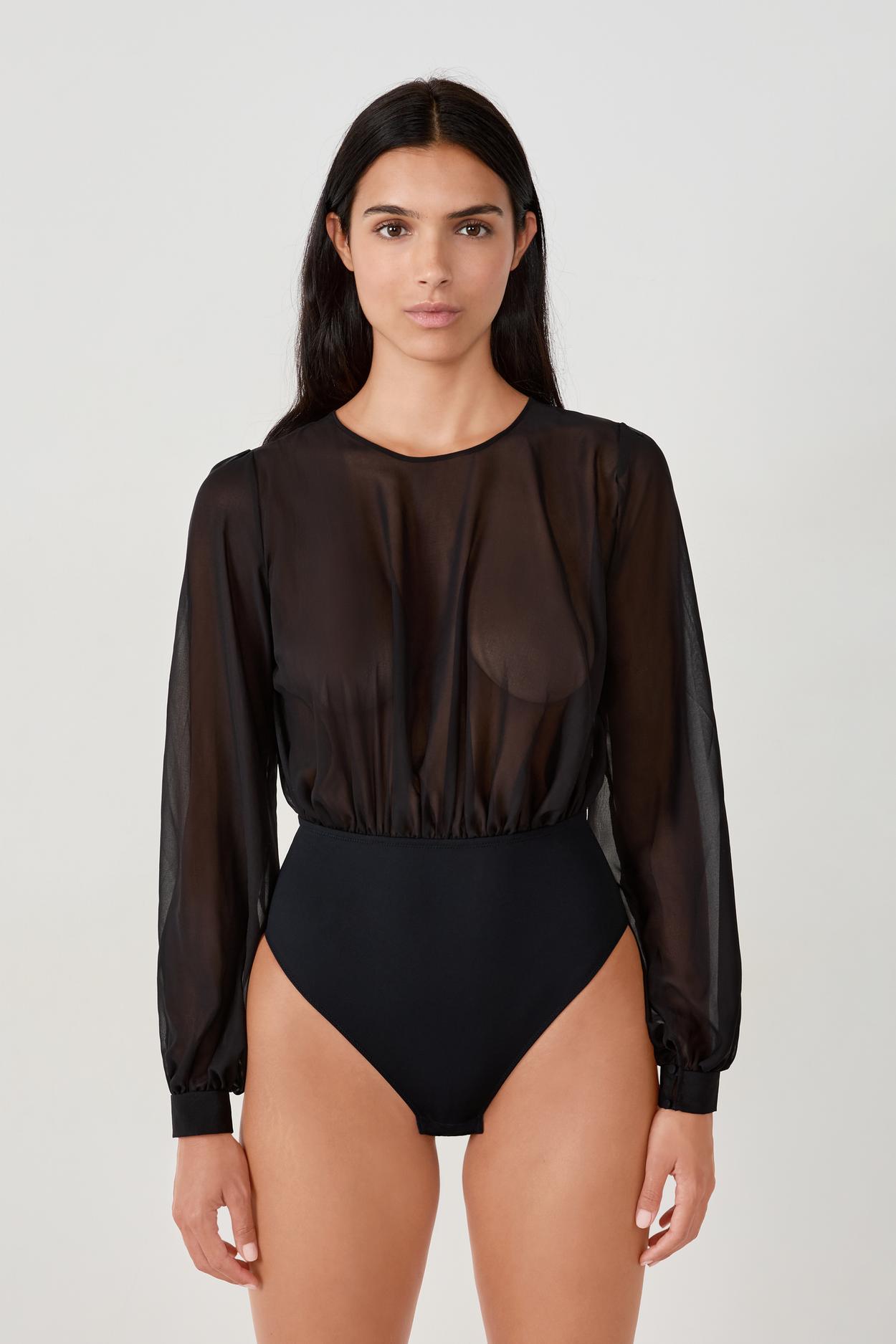 Body transparent en crepe - Effeuillage - L - Noir - Femme - Etam