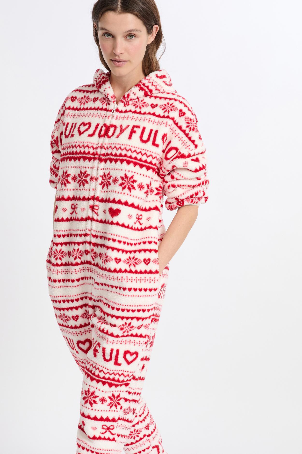 Kombinezon piżamowy we wzory z kapturem