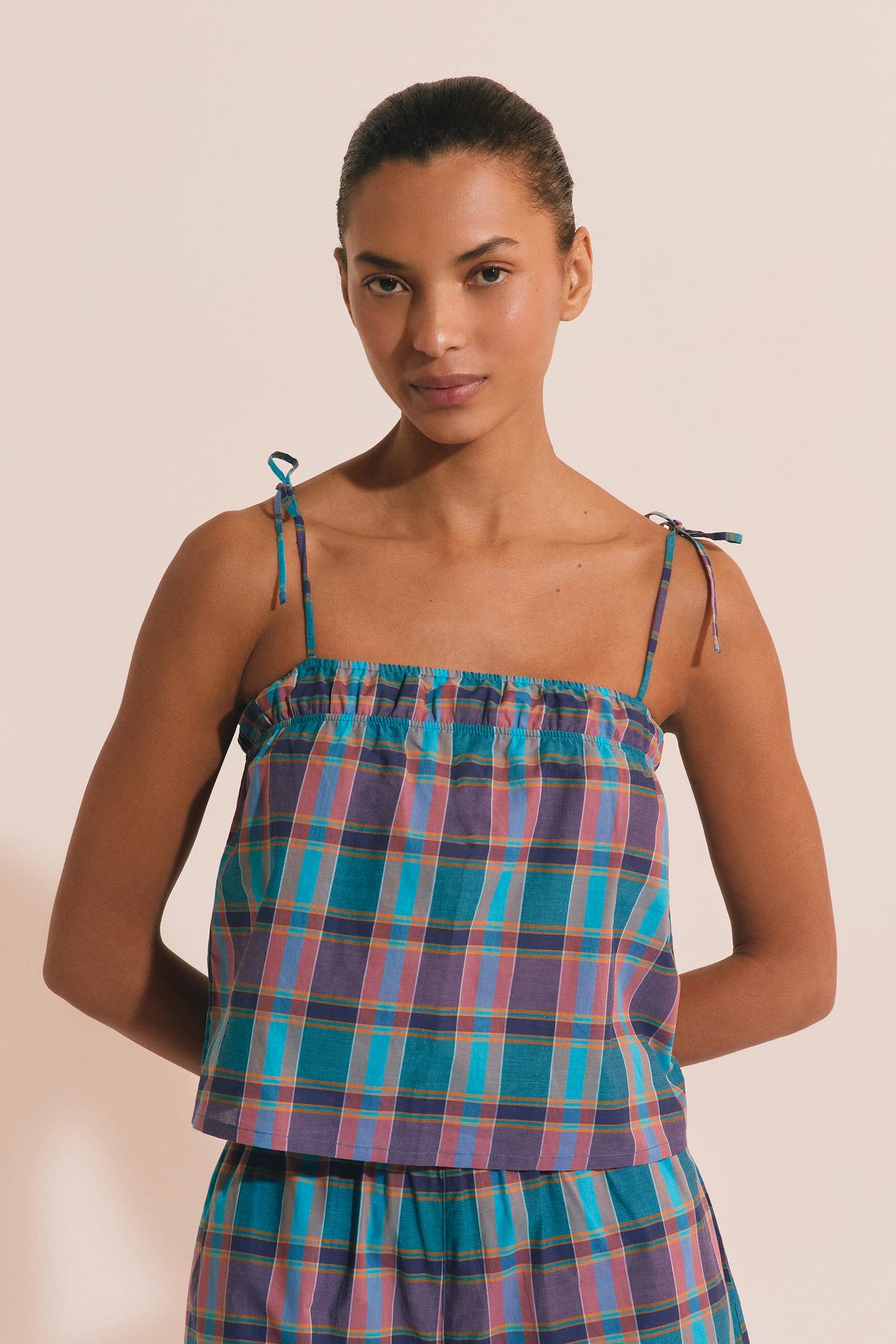 Koszulka na ramiączkach od piżamy w kratę z bawełny