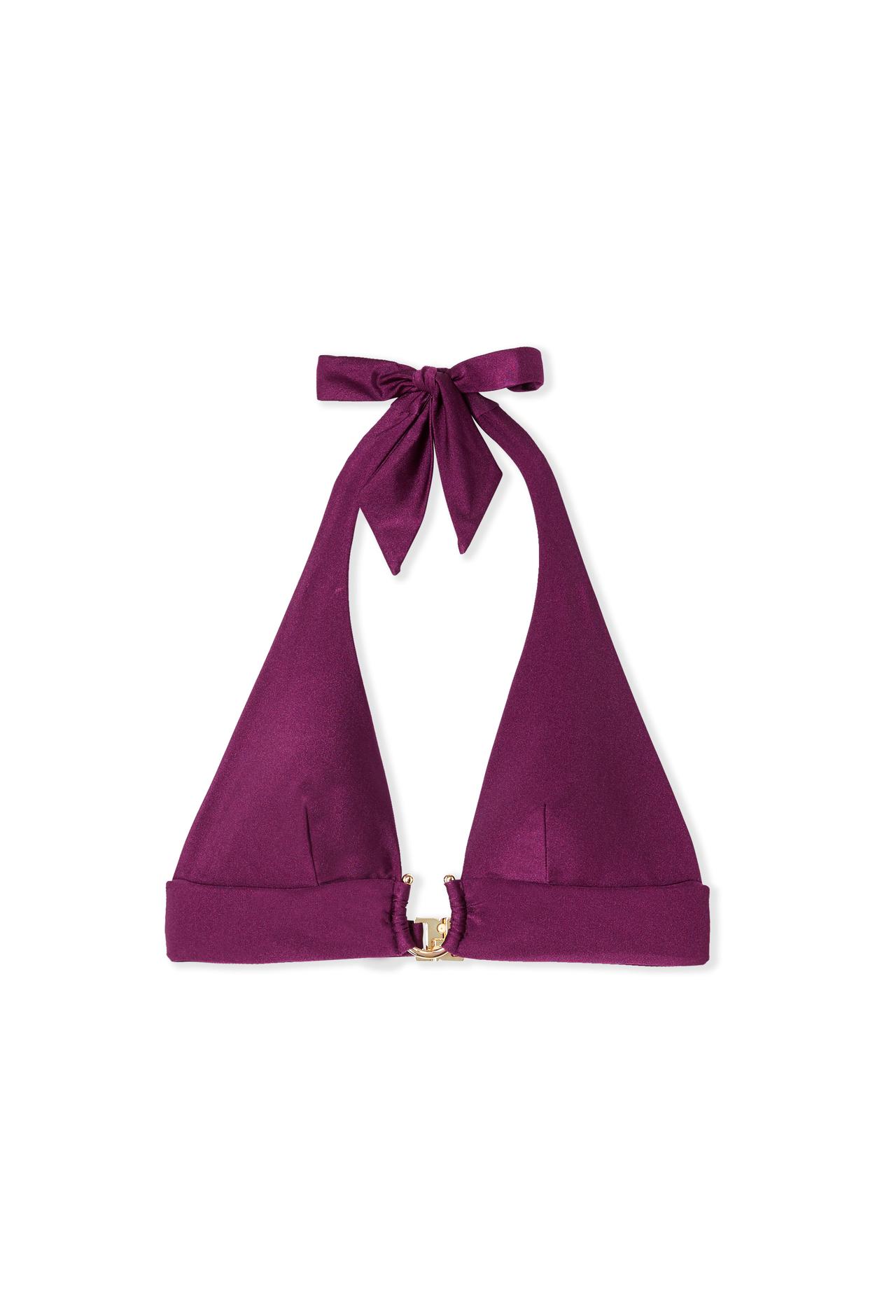 Góra od bikini trójkątna opalizująca z pierścionkiem do wiązania