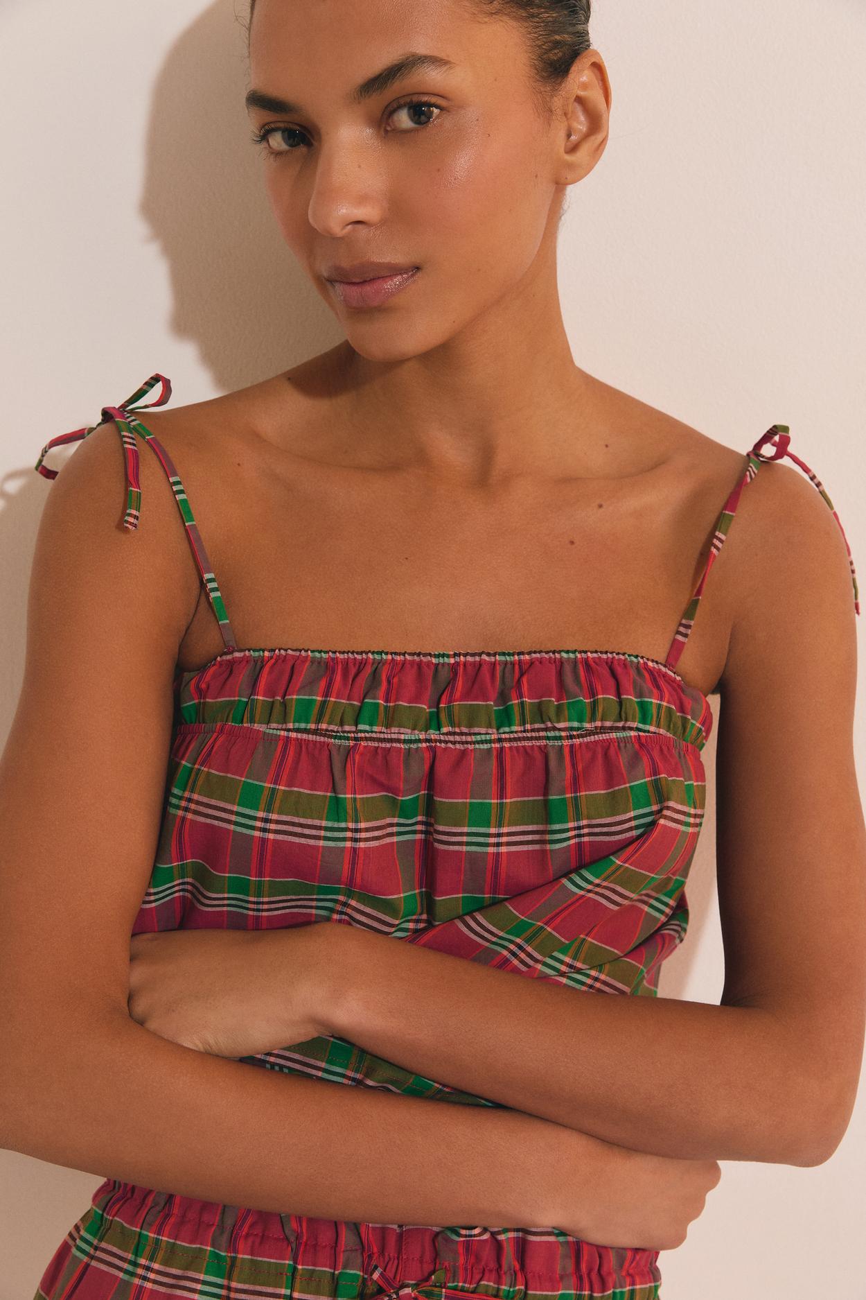 Koszulka na ramiączkach od piżamy w kratę z bawełny