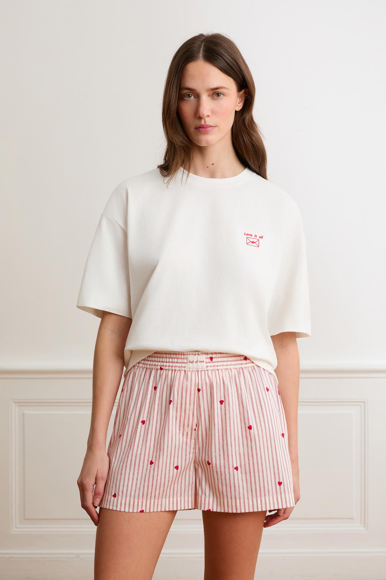 Szorty piżamowe w paski i serduszka z bawełną