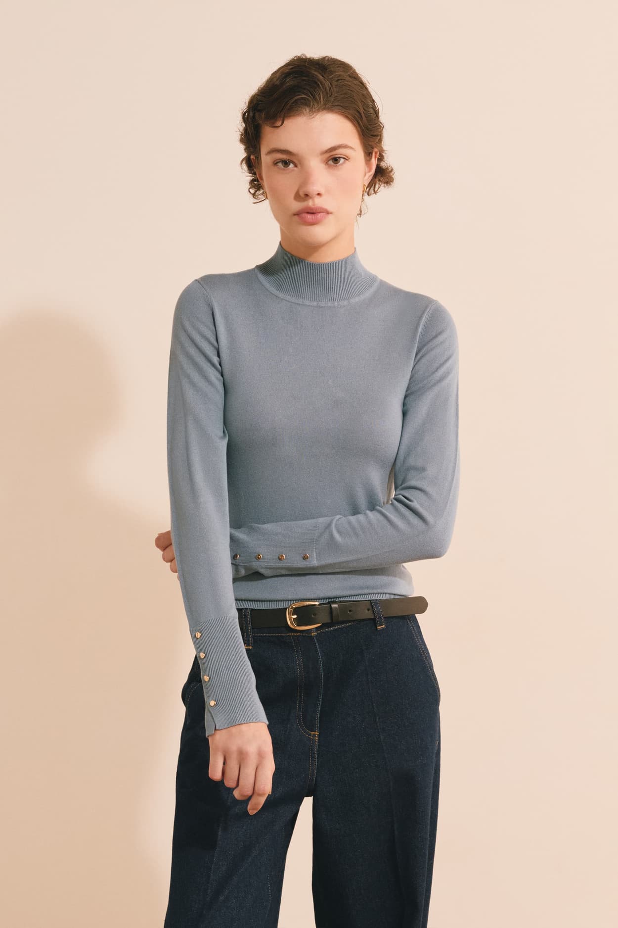 Pull en maille fine à manches longues - Sami Montant - XL - Bleu - Femme - Etam