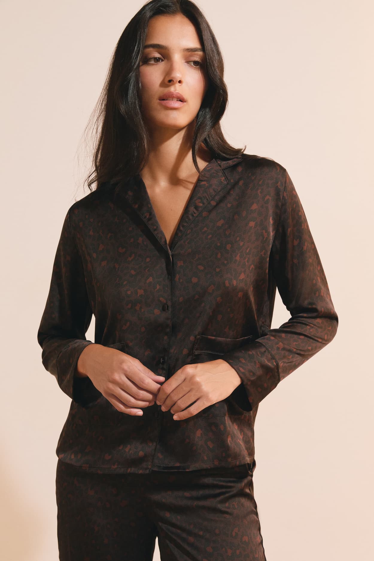Chemise de pyjama satinée à motifs - Artlight - XL - Brown - Femme - Etam