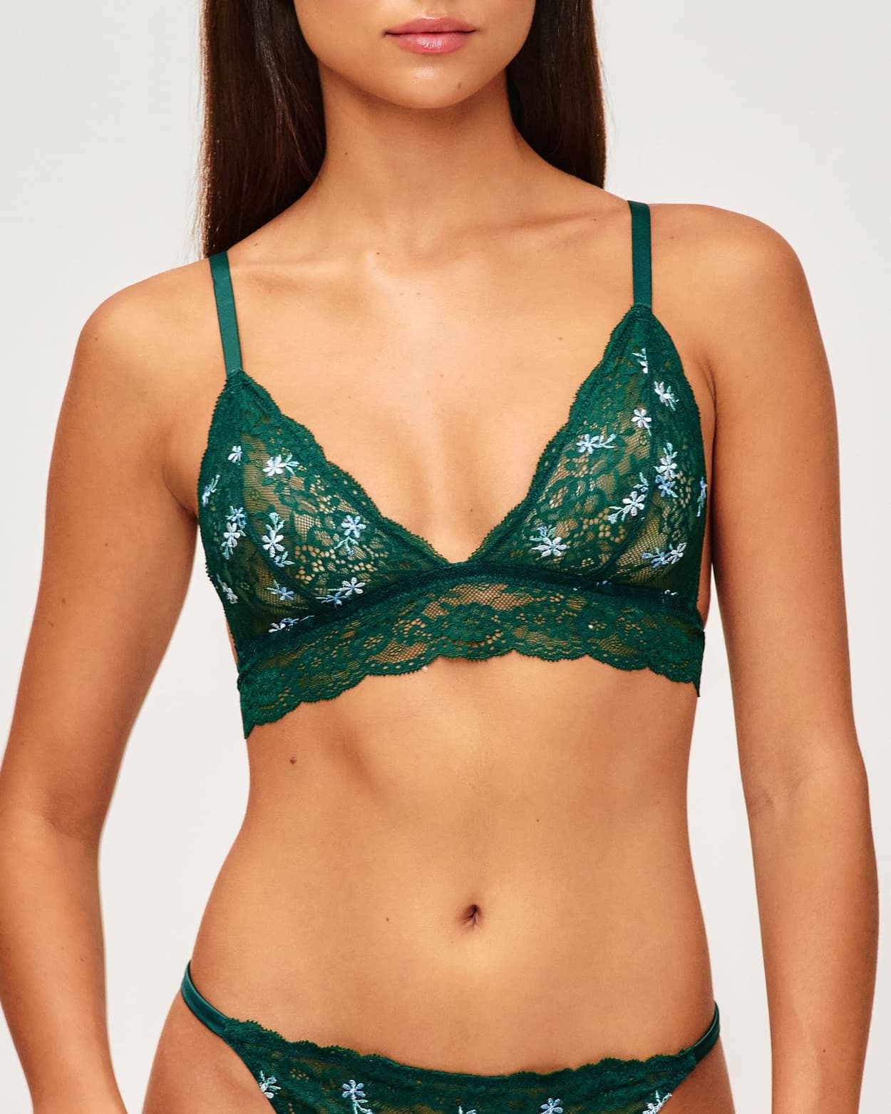 Sujetador triangular de encaje con bordado floral - XS - Undiz