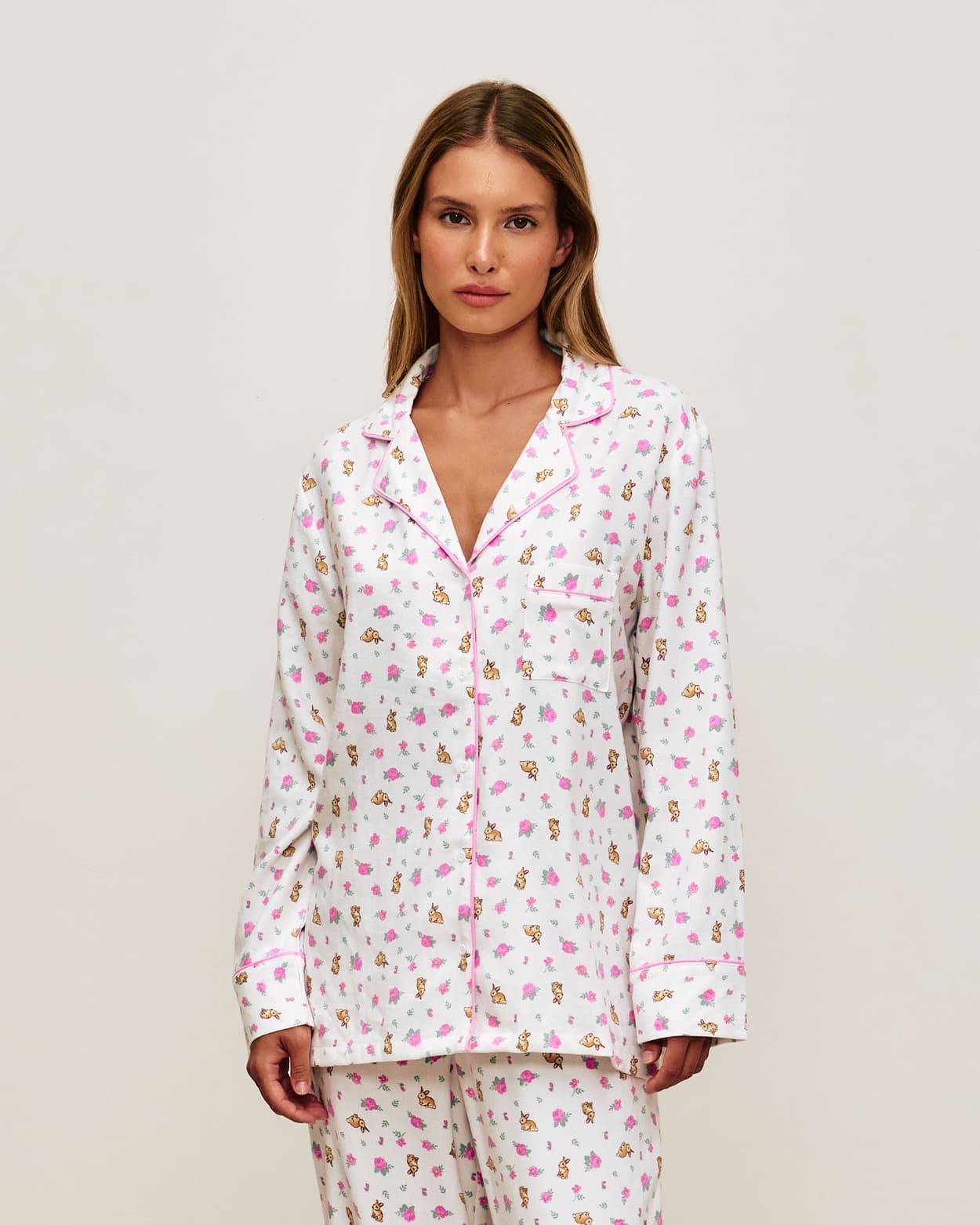 Camisa de franela con estampado de flores y conejos - M - Undiz