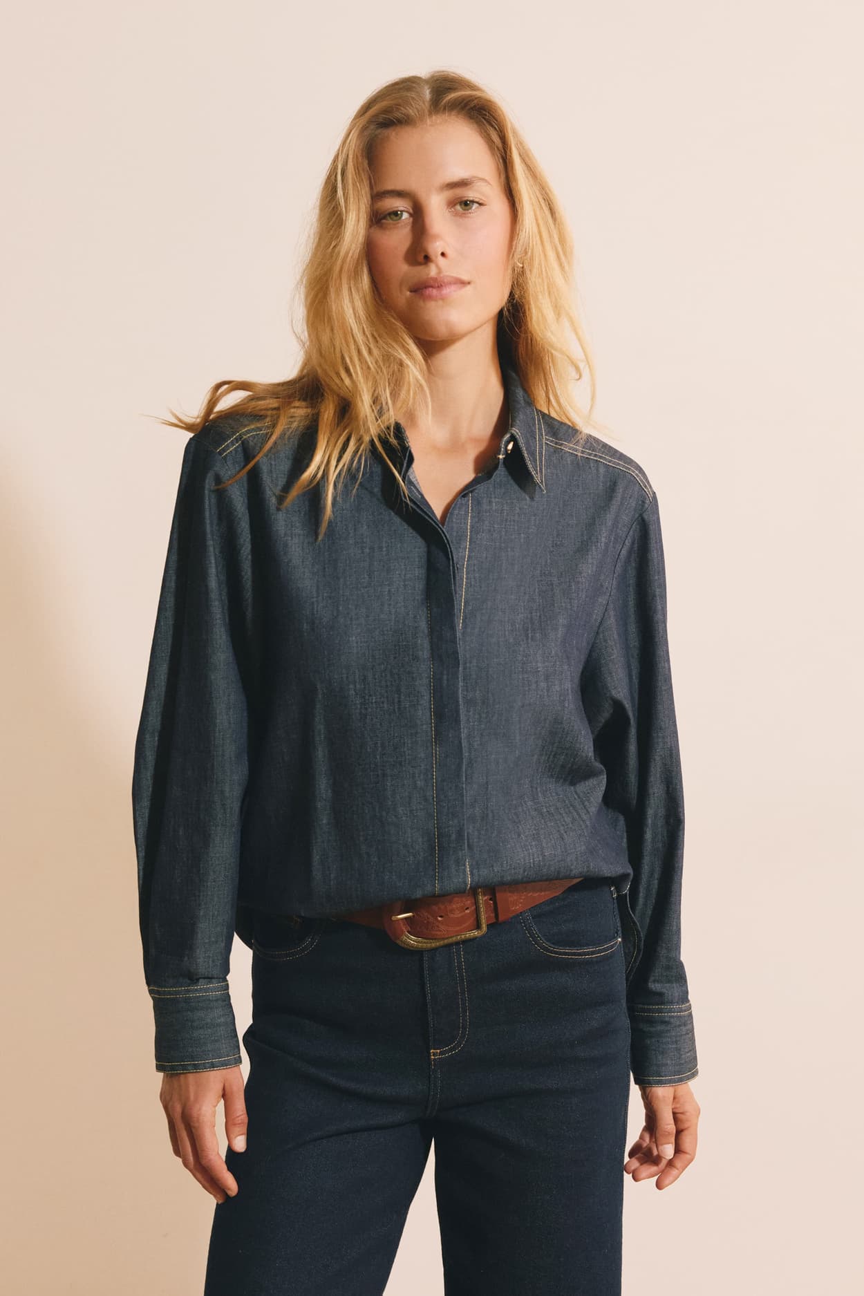 Chemise à manches longues en jean - Clemence - XL - Indigo Fonce - Femme - Etam