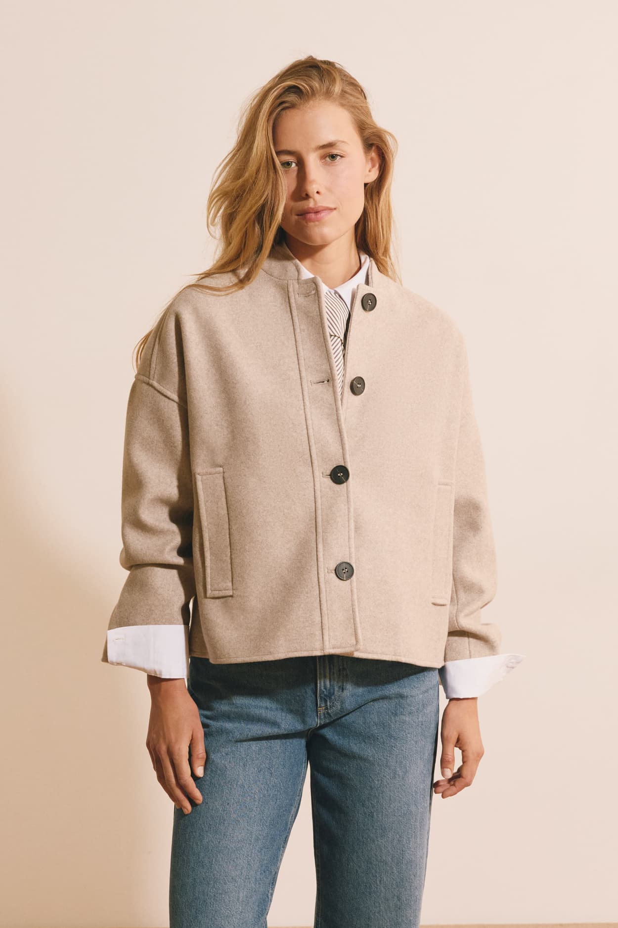 Manteau court boutonné - Vasco - XL - Beige - Femme - Etam
