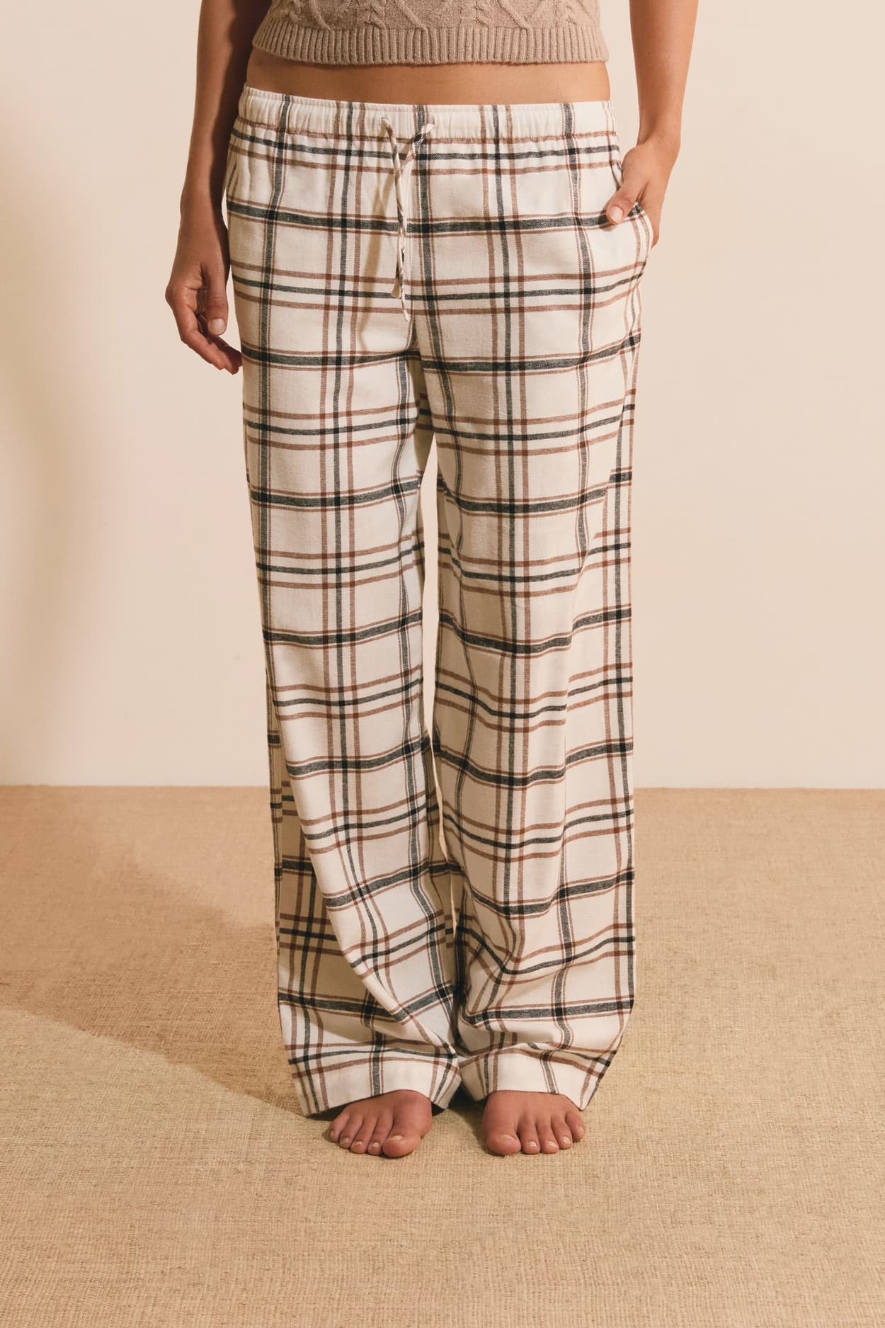 Pantalon de pyjama à carreaux en coton - Belinay - XL - Ecru - Femme - Etam