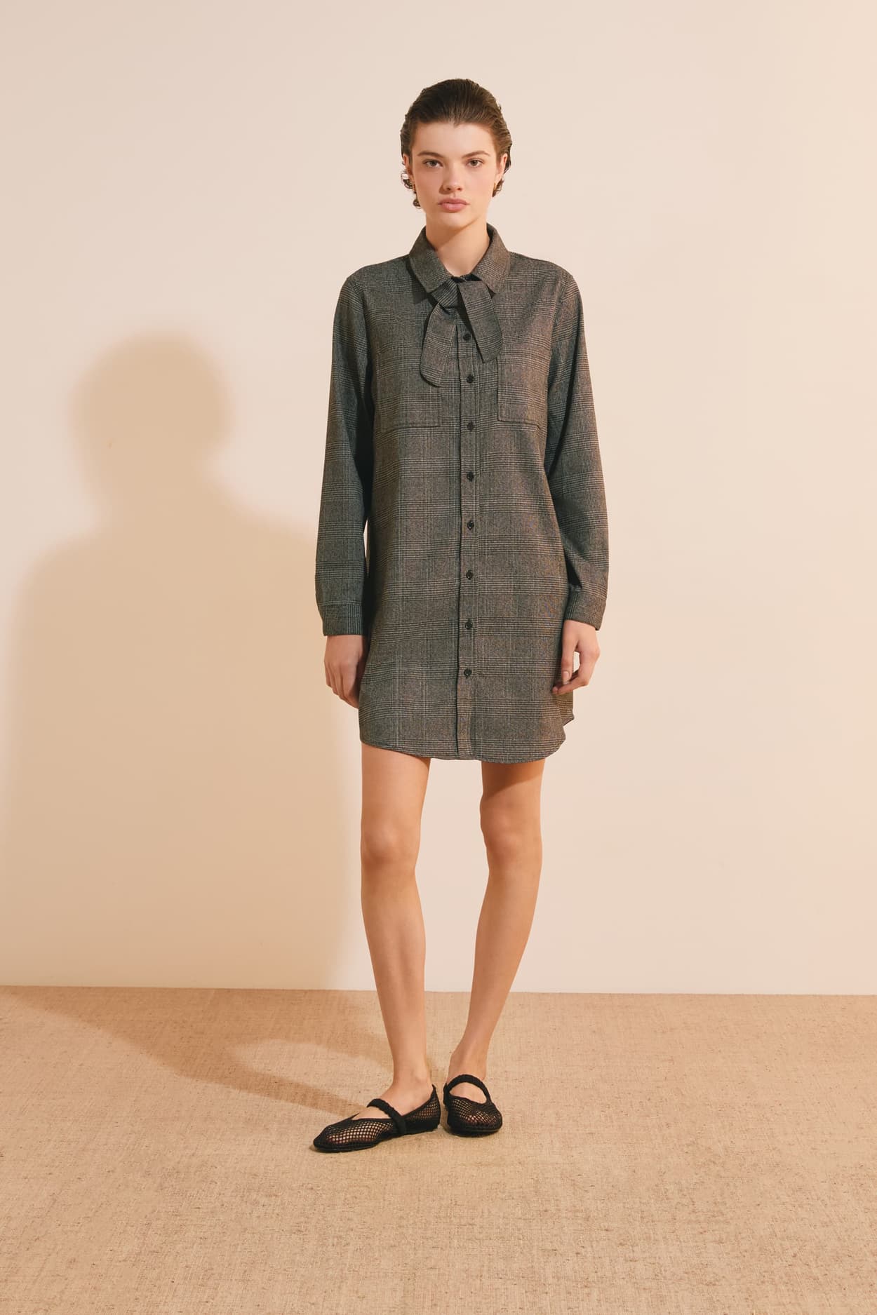 Robe chemise courte à carreaux avec nœud - Judite Pdg - XL - Anthracite - Femme - Etam