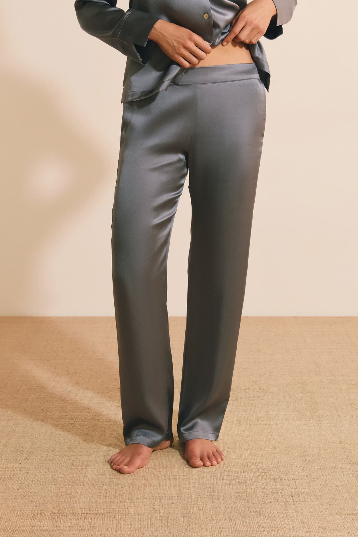 Pantalon de pyjama en soie - Pearly - XL - Bleu - Femme - Etam