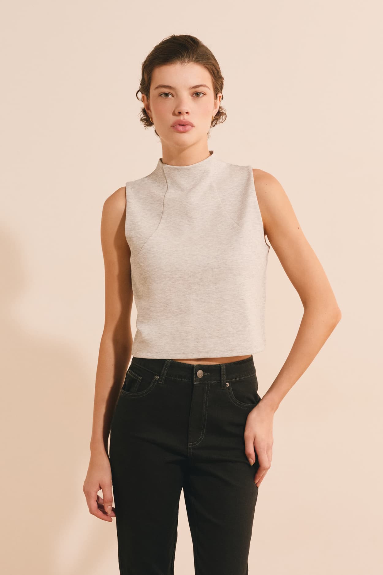Top manches courtes avec coton - Ambre Top - L - Gris Pale - Femme - Etam