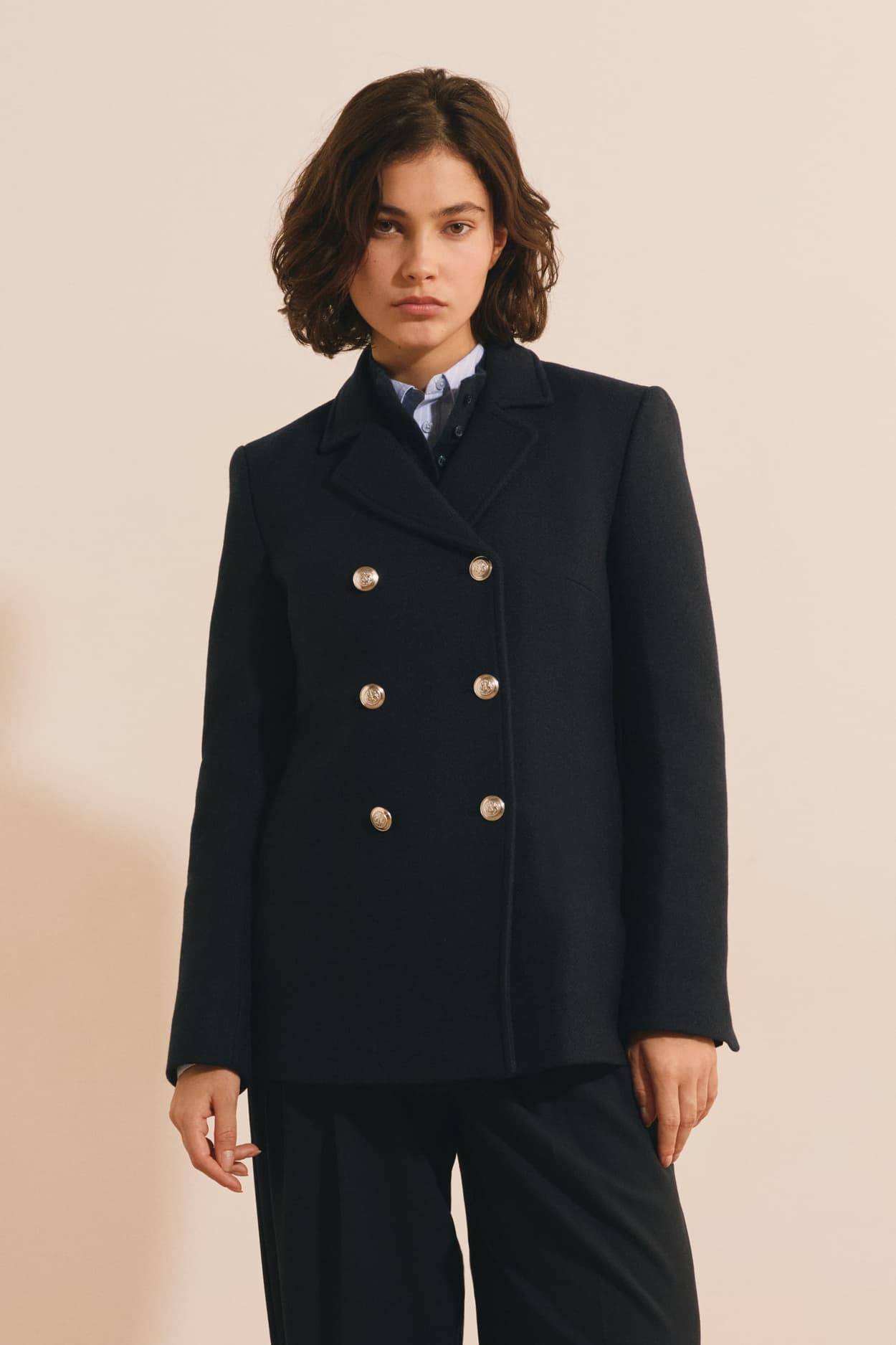 Manteau croisé court avec laine - Melchior - 44 - Marine - Femme - Etam